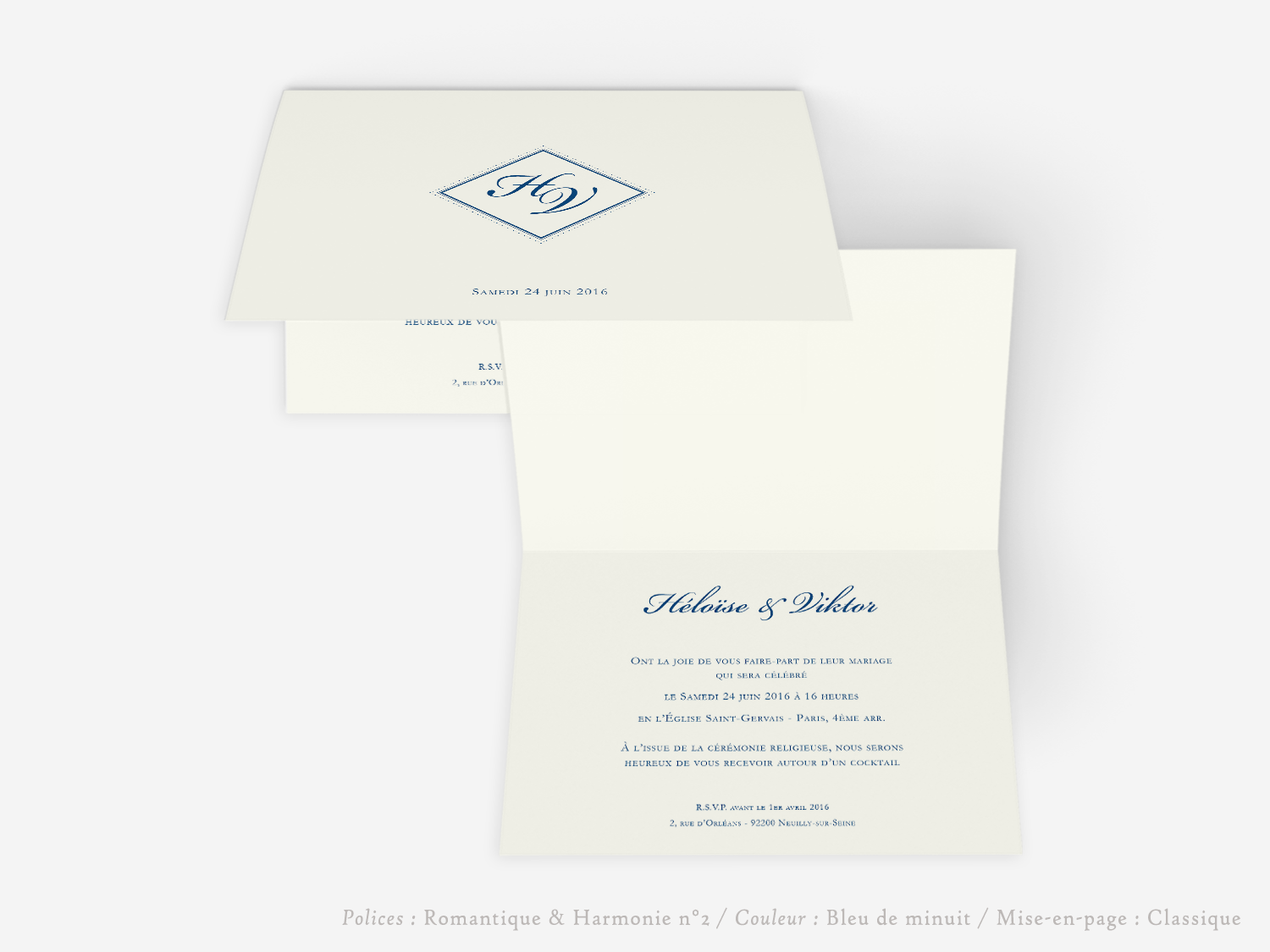 faire-part billet carton mariage paris invitation papier couleur personnalisable portrait paysage vergé vélin d'arches van den velde bords irreguliers tradition classique traditionnel A5 bilingue