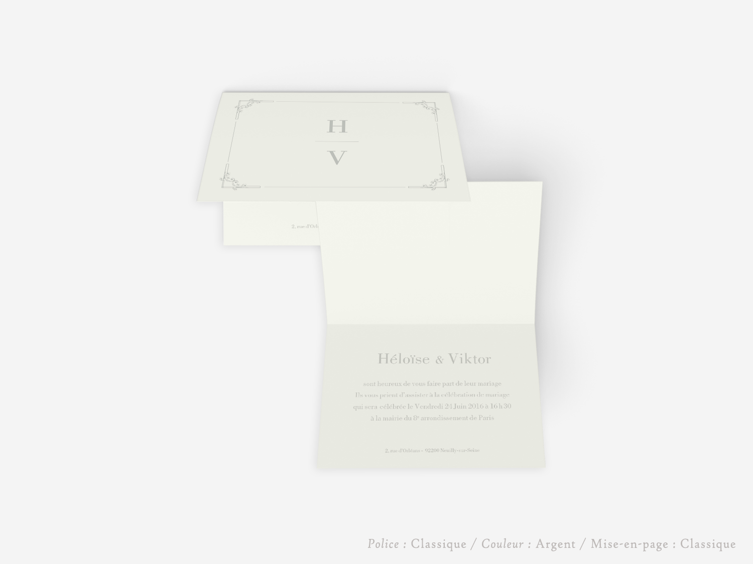 faire-part billet carton mariage paris invitation papier couleur personnalisable portrait paysage vergé vélin d'arches van den velde bords irreguliers tradition classique traditionnel petit bilingue