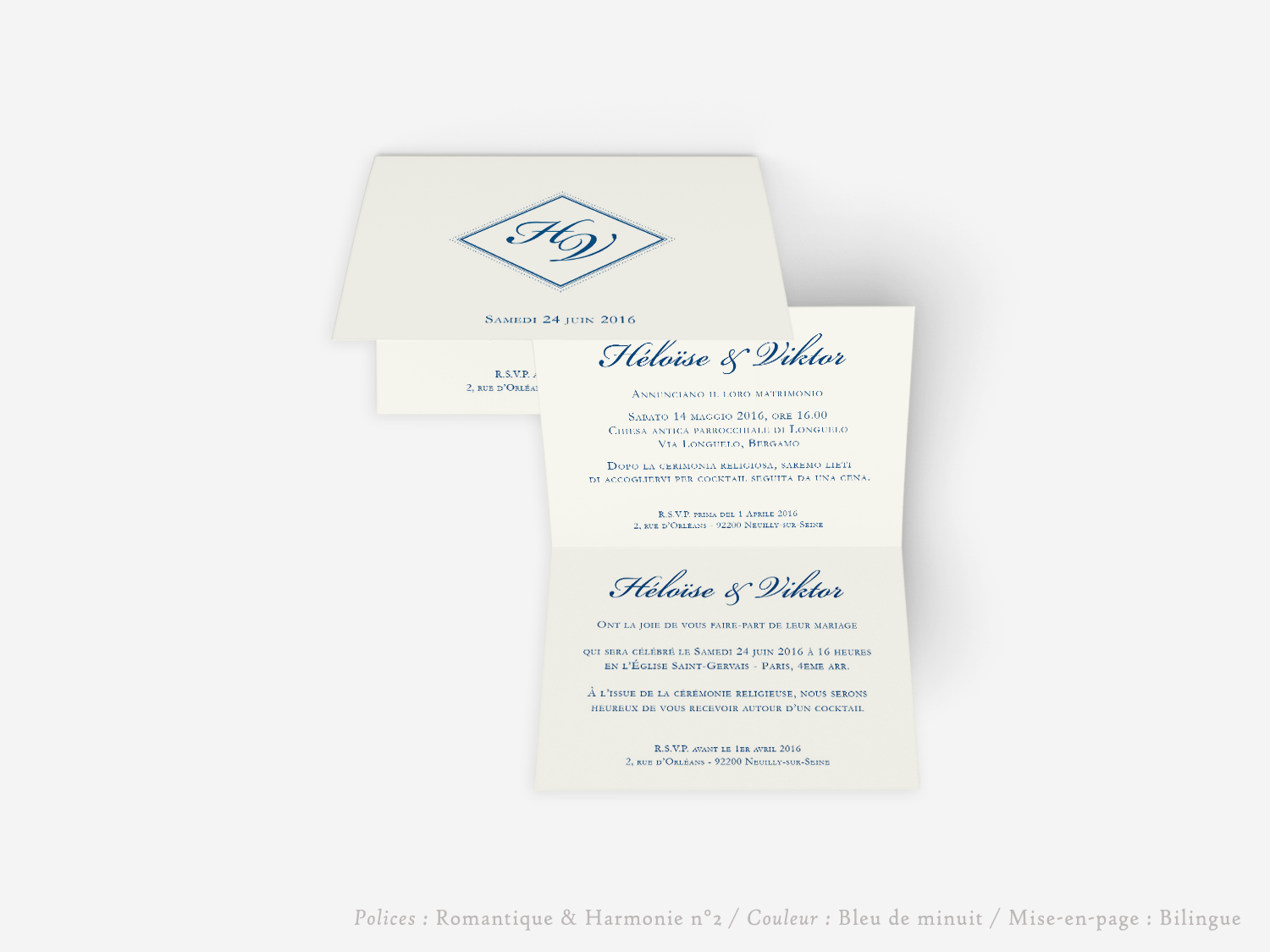 faire-part billet carton mariage paris invitation papier couleur personnalisable portrait paysage vergé vélin d'arches van den velde bords irreguliers tradition classique traditionnel petit bilingue
