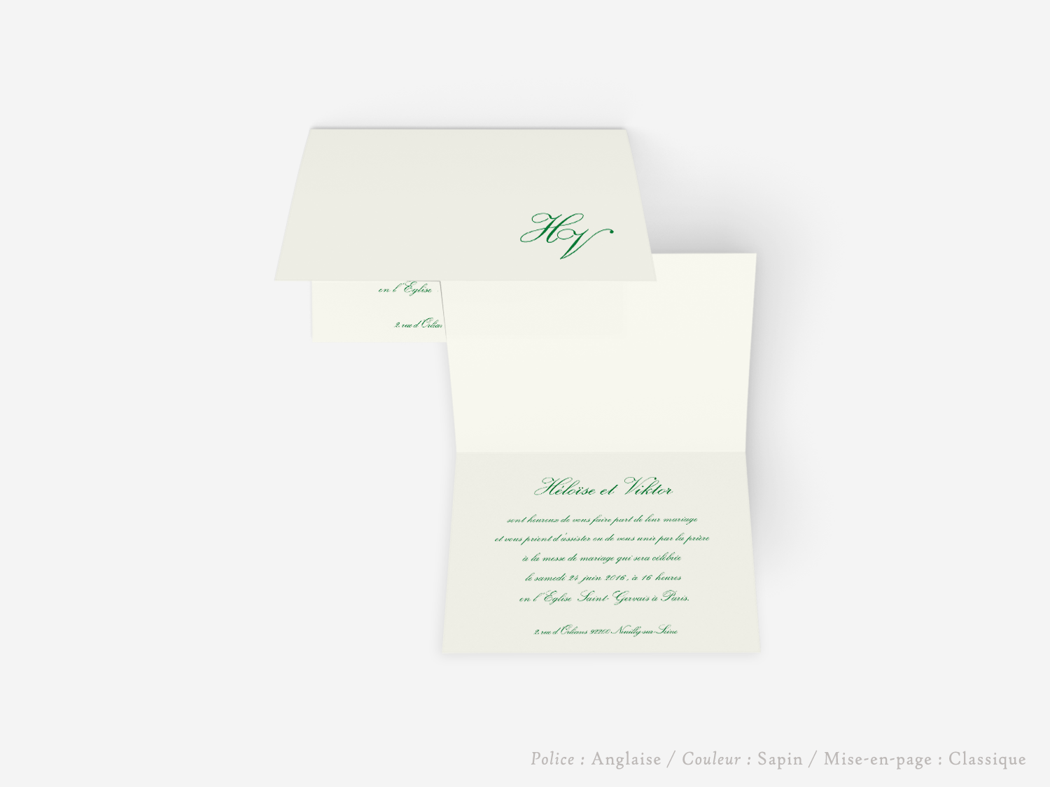 faire-part billet carton mariage paris invitation papier couleur personnalisable portrait paysage vergé vélin d'arches van den velde bords irreguliers tradition classique traditionnel petit bilingue