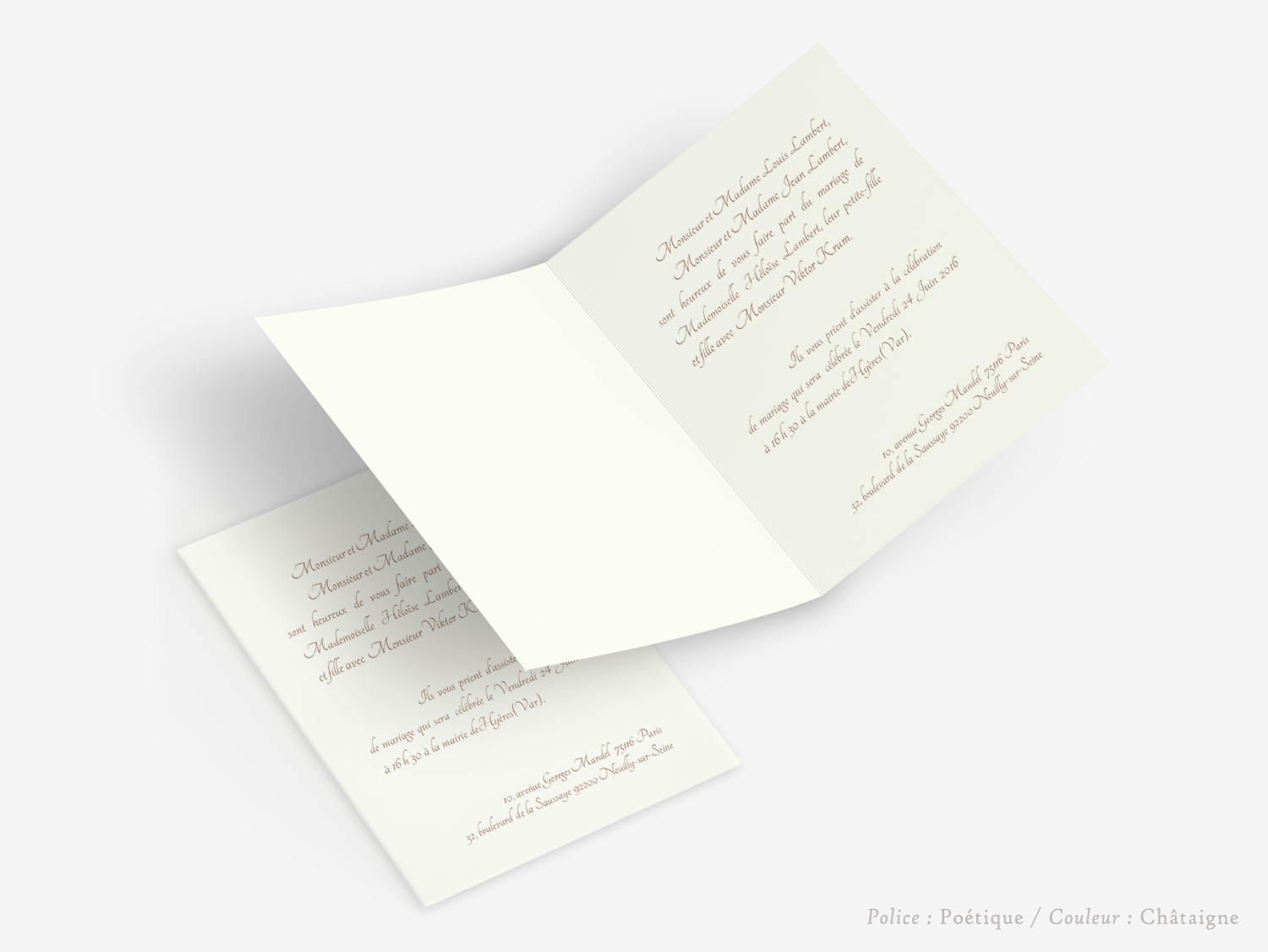 faire-part billet carton mariage paris invitation papier couleur personnaliser portrait paysage vergé vélin d'arches van den velde bords irreguliers classique traditionnel A5 Anglaise bilingue