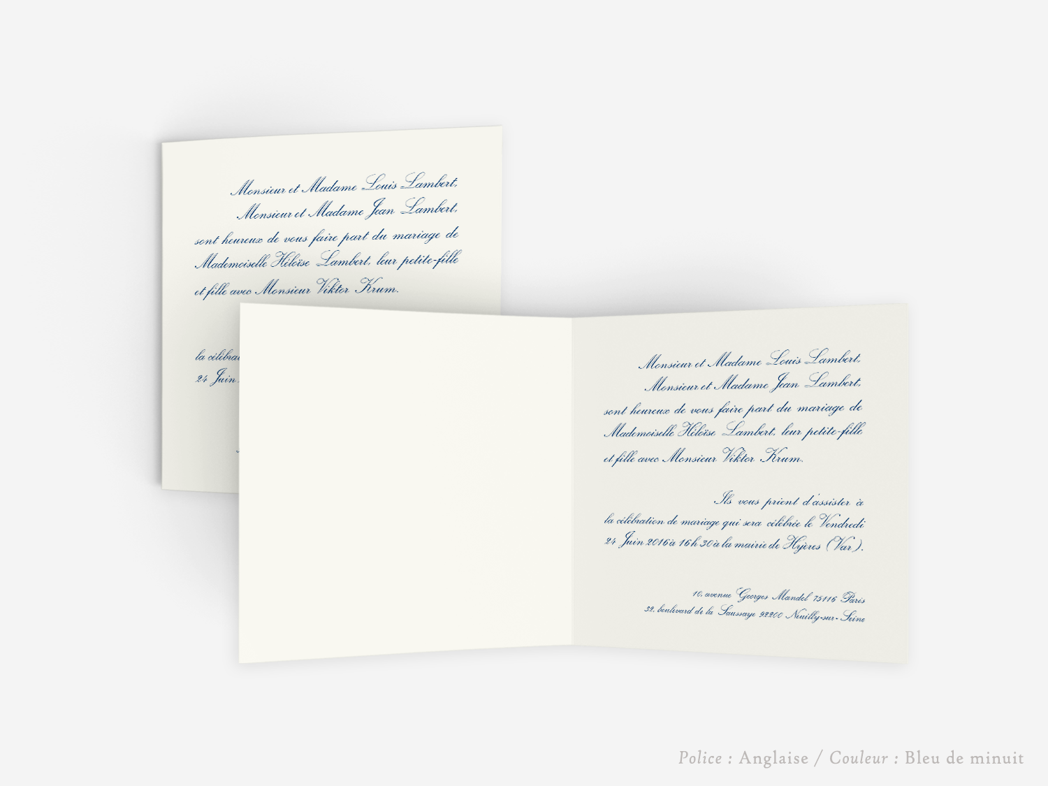 faire-part billet carton mariage paris invitation papier couleur personnaliser portrait paysage vergé vélin d'arches van den velde bords irreguliers classique traditionnel carré Anglaise bilingue