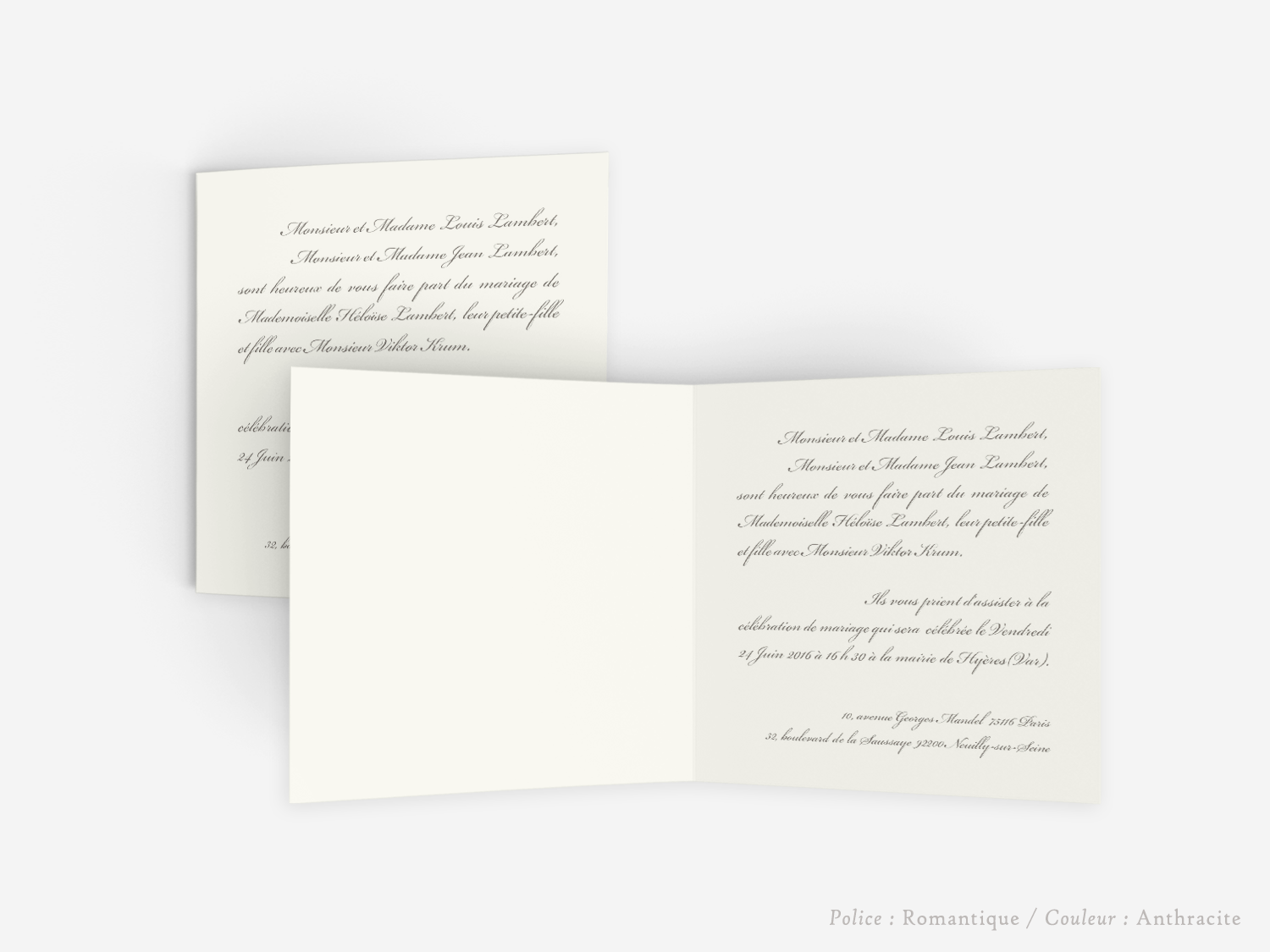faire-part billet carton mariage paris invitation papier couleur personnaliser portrait paysage vergé vélin d'arches van den velde bords irreguliers classique traditionnel carré Anglaise bilingue