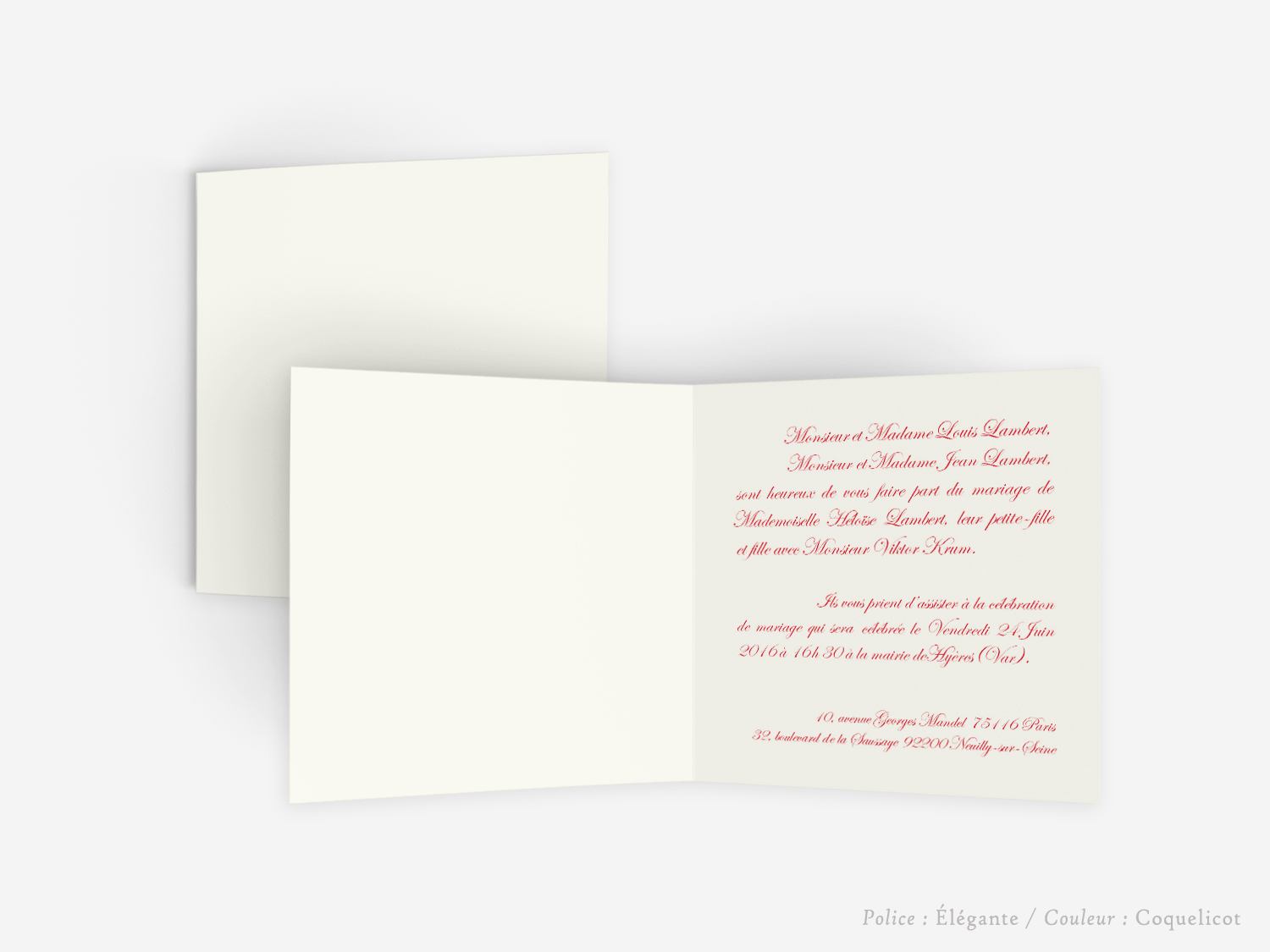 faire-part billet carton mariage paris invitation papier couleur personnaliser portrait paysage vergé vélin d'arches van den velde bords irreguliers classique traditionnel carré Anglaise bilingue