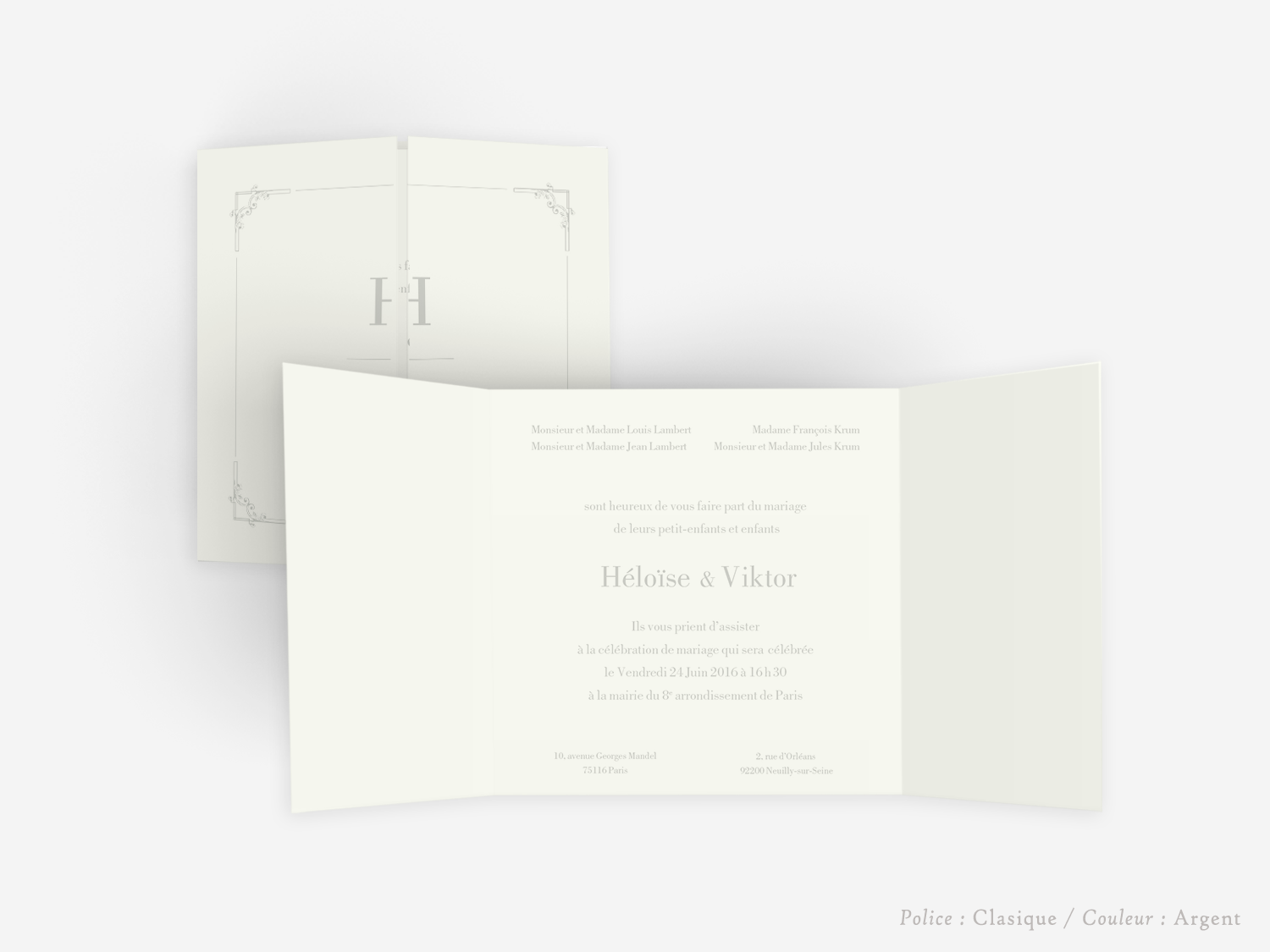 faire-part billet carton mariage paris invitation papier couleur personnaliser portrait paysage vergé vélin d'arches van den velde bords irreguliers classique traditionnel carré triptyque bilingue