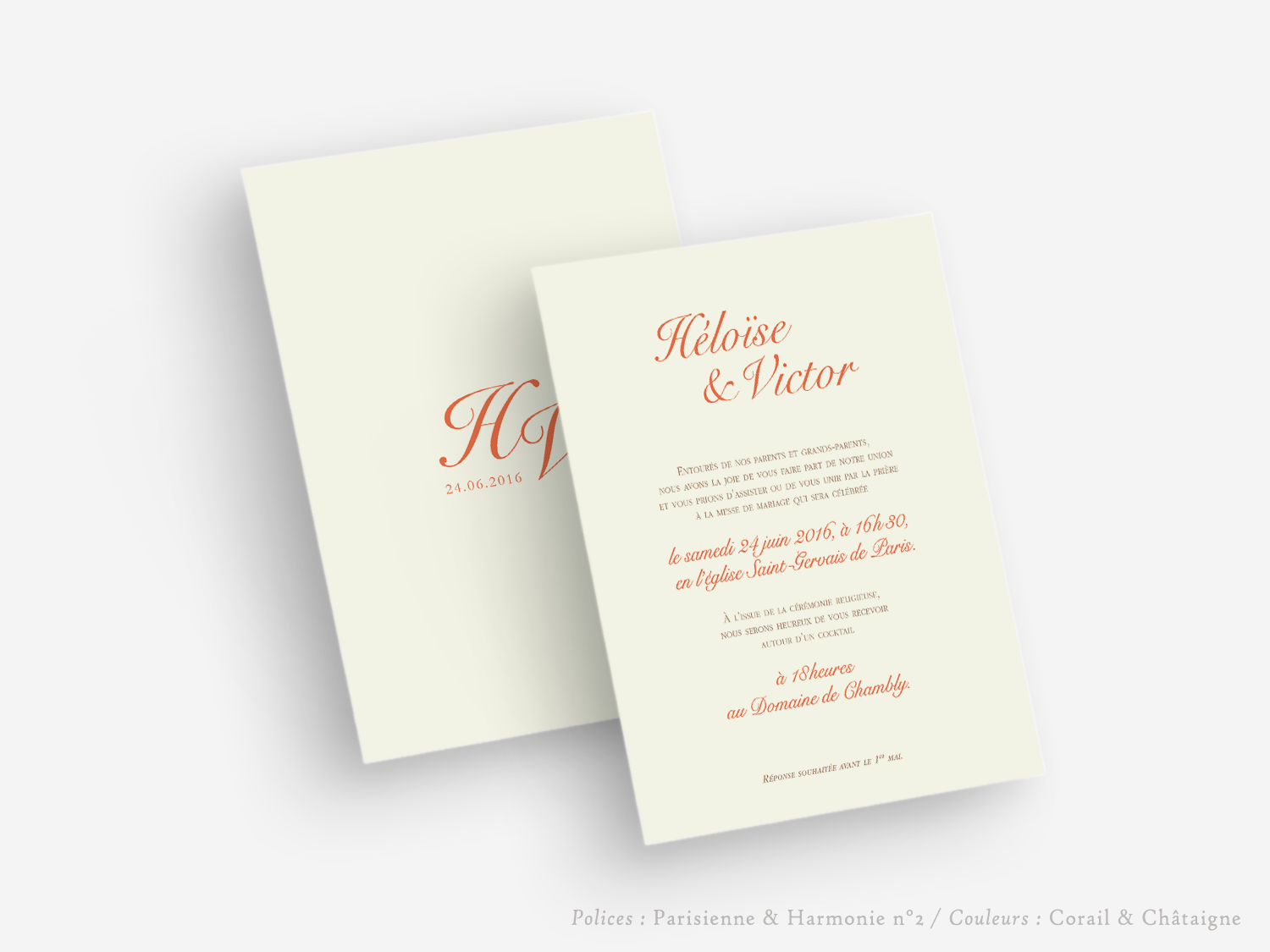 faire-part carton mariage paris invitation papier papeterie couleur personnalisable portrait papier vergé vélin d'arches van den velde bords irreguliers tradition classique traditionnel