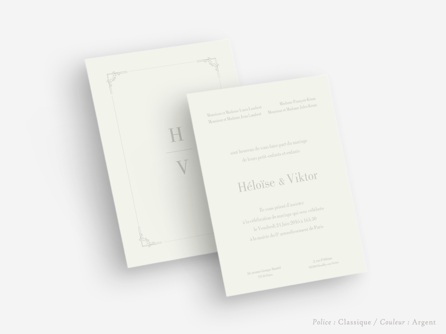 faire-part carton mariage paris invitation papier papeterie couleur personnalisable portrait papier vergé vélin d'arches van den velde bords irreguliers tradition classique traditionnel