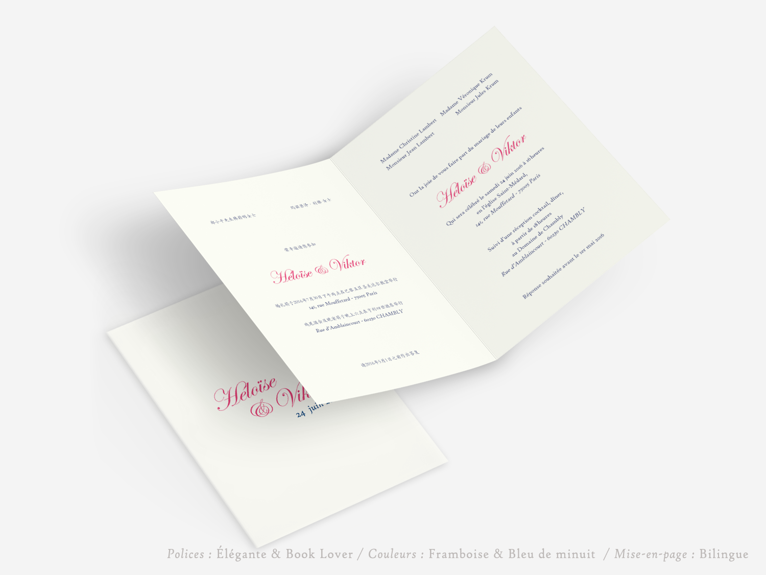 faire-part billet carton mariage paris invitation papier papeterie couleur personnalisable portrait papier vergé vélin d'arches van den velde bords irreguliers tradition classique traditionnel A5
