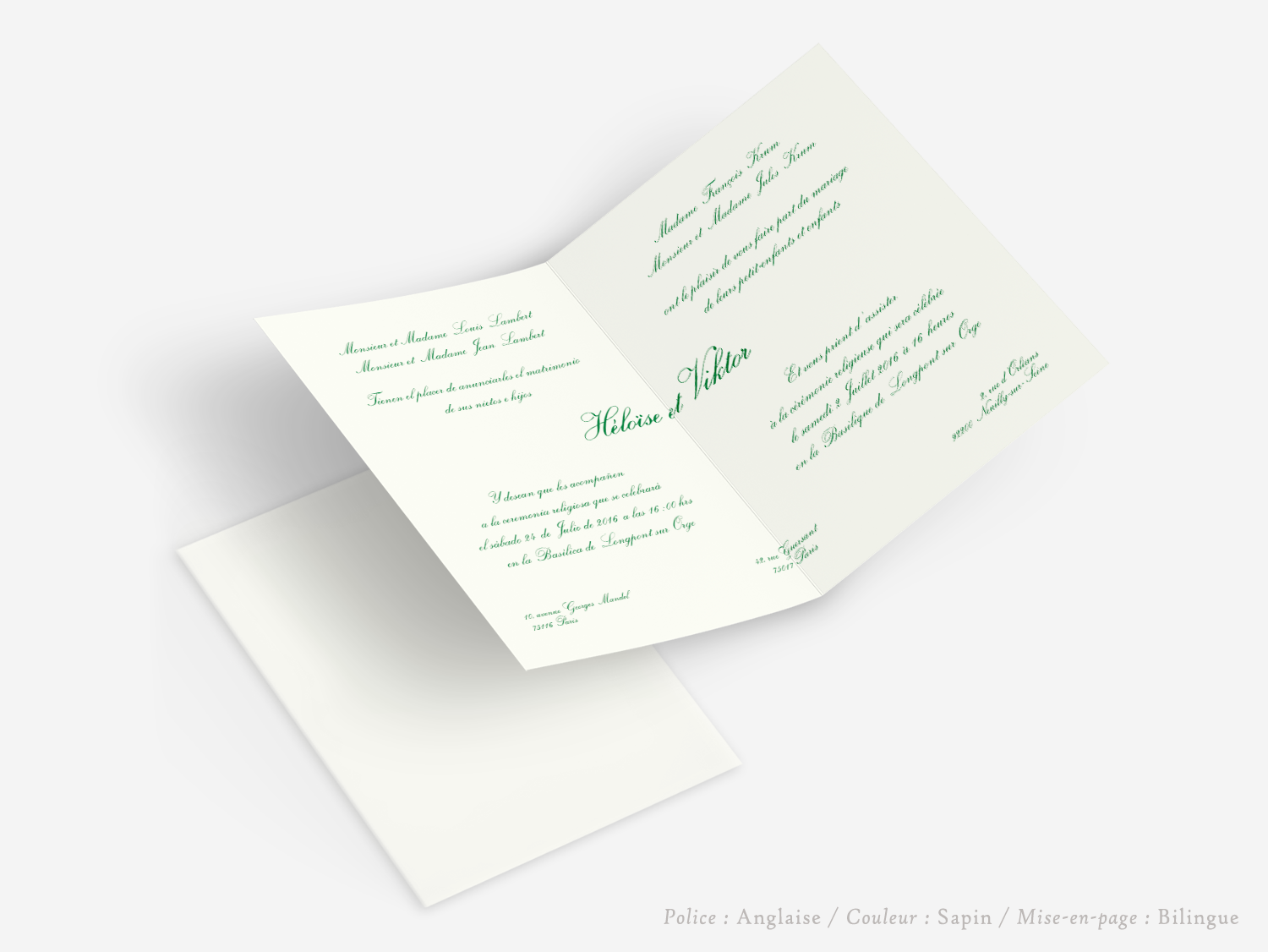 faire-part billet carton mariage paris invitation papier papeterie couleur personnalisable portrait papier vergé vélin d'arches van den velde bords irreguliers tradition classique traditionnel A5