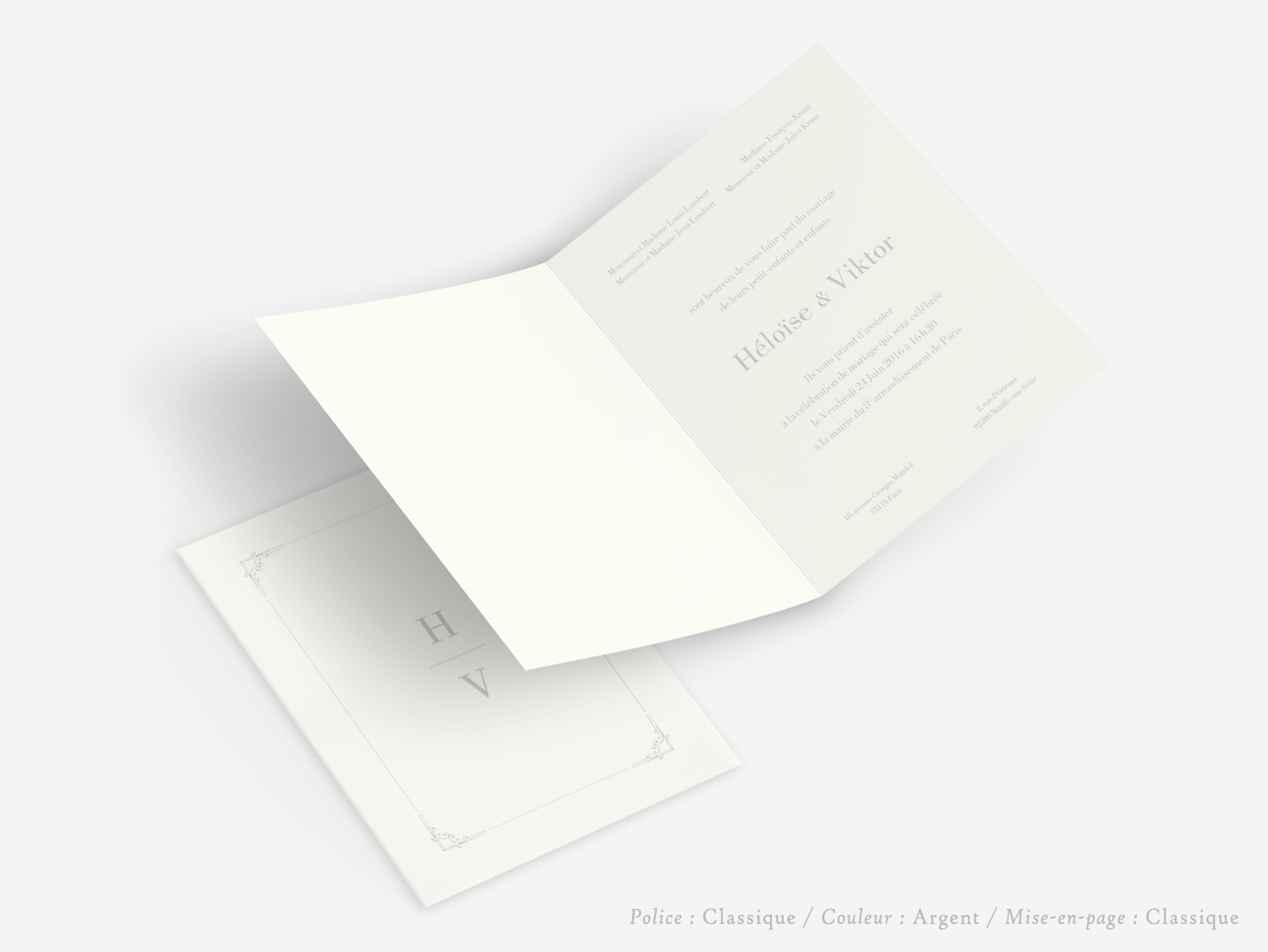 faire-part billet carton mariage paris invitation papier papeterie couleur personnalisable portrait papier vergé vélin d'arches van den velde bords irreguliers tradition classique traditionnel A5