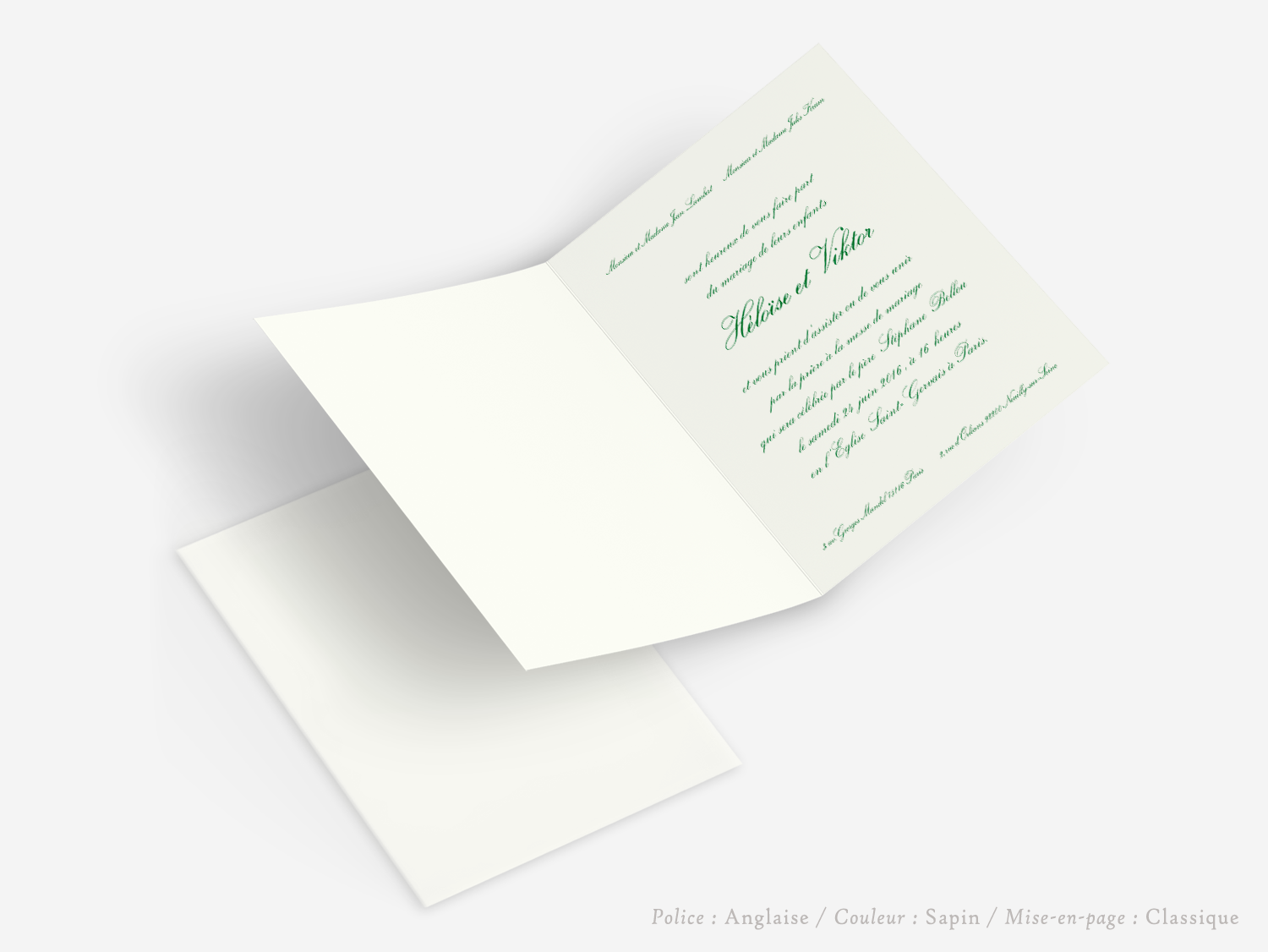 faire-part billet carton mariage paris invitation papier papeterie couleur personnalisable portrait papier vergé vélin d'arches van den velde bords irreguliers tradition classique traditionnel A5