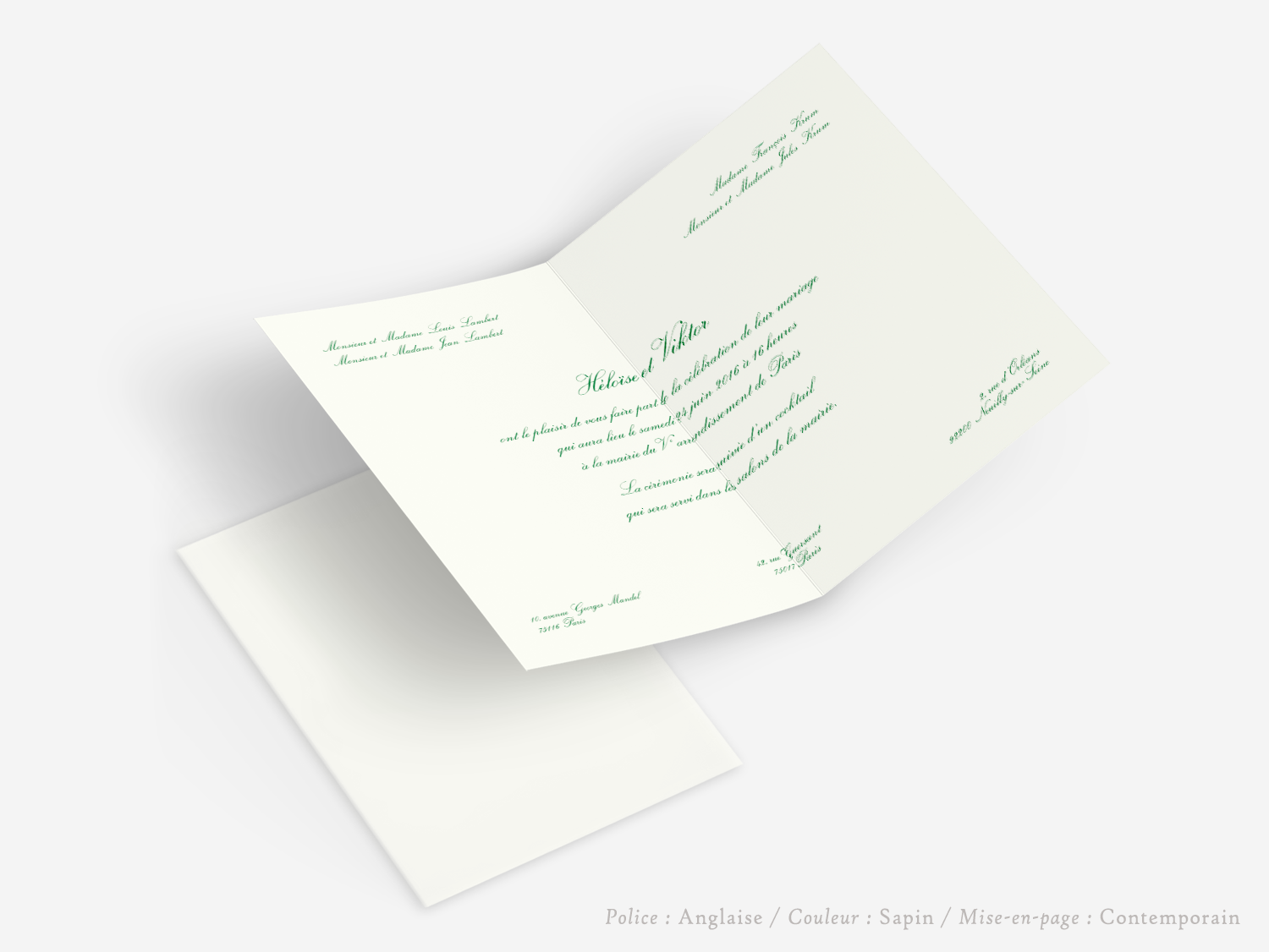 faire-part billet carton mariage paris invitation papier papeterie couleur personnalisable portrait papier vergé vélin d'arches van den velde bords irreguliers tradition classique traditionnel A5