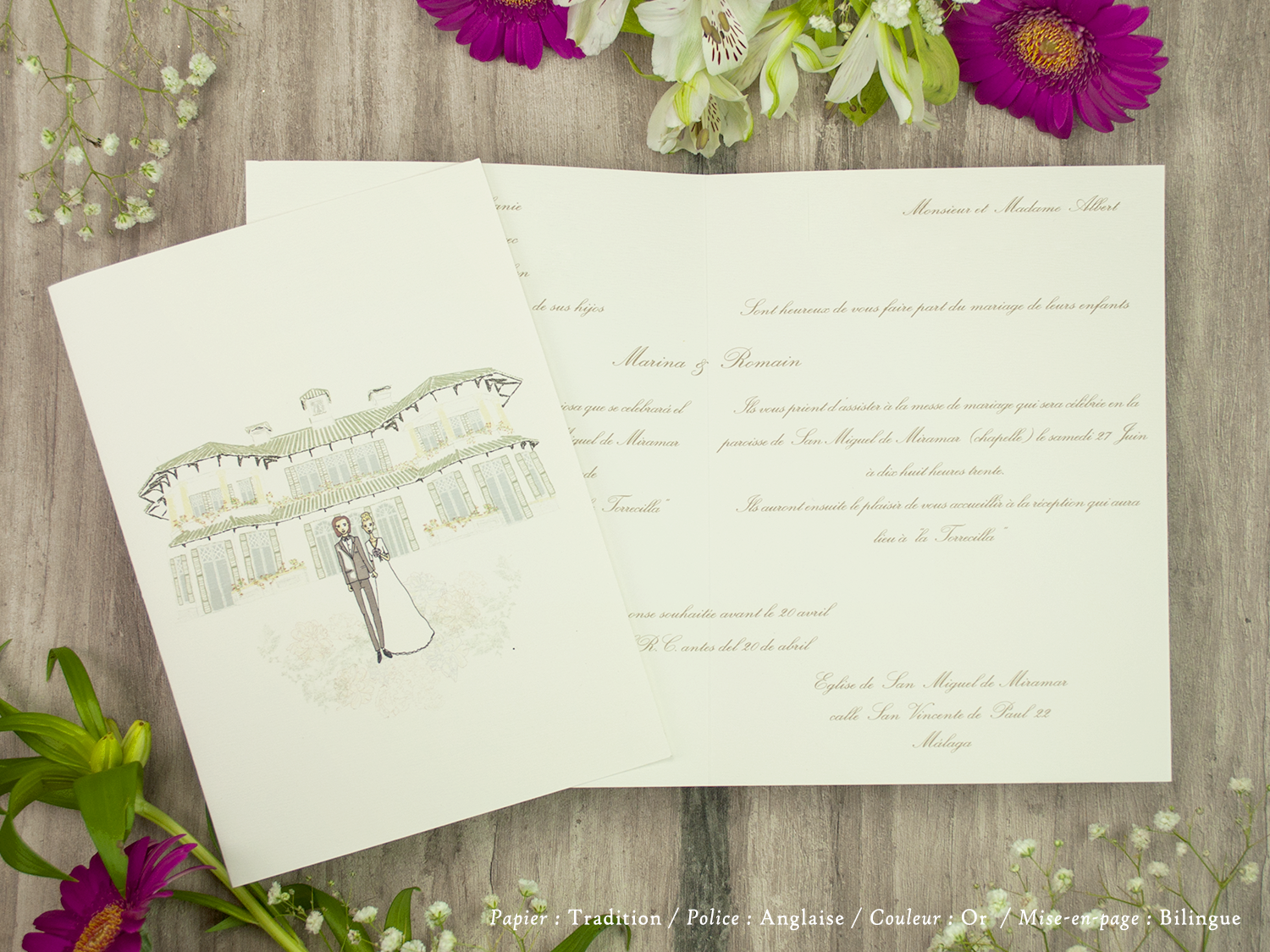 faire-part billet carton mariage paris invitation papier papeterie couleur personnalisable portrait papier vergé vélin d'arches van den velde bords irreguliers tradition classique traditionnel A5
