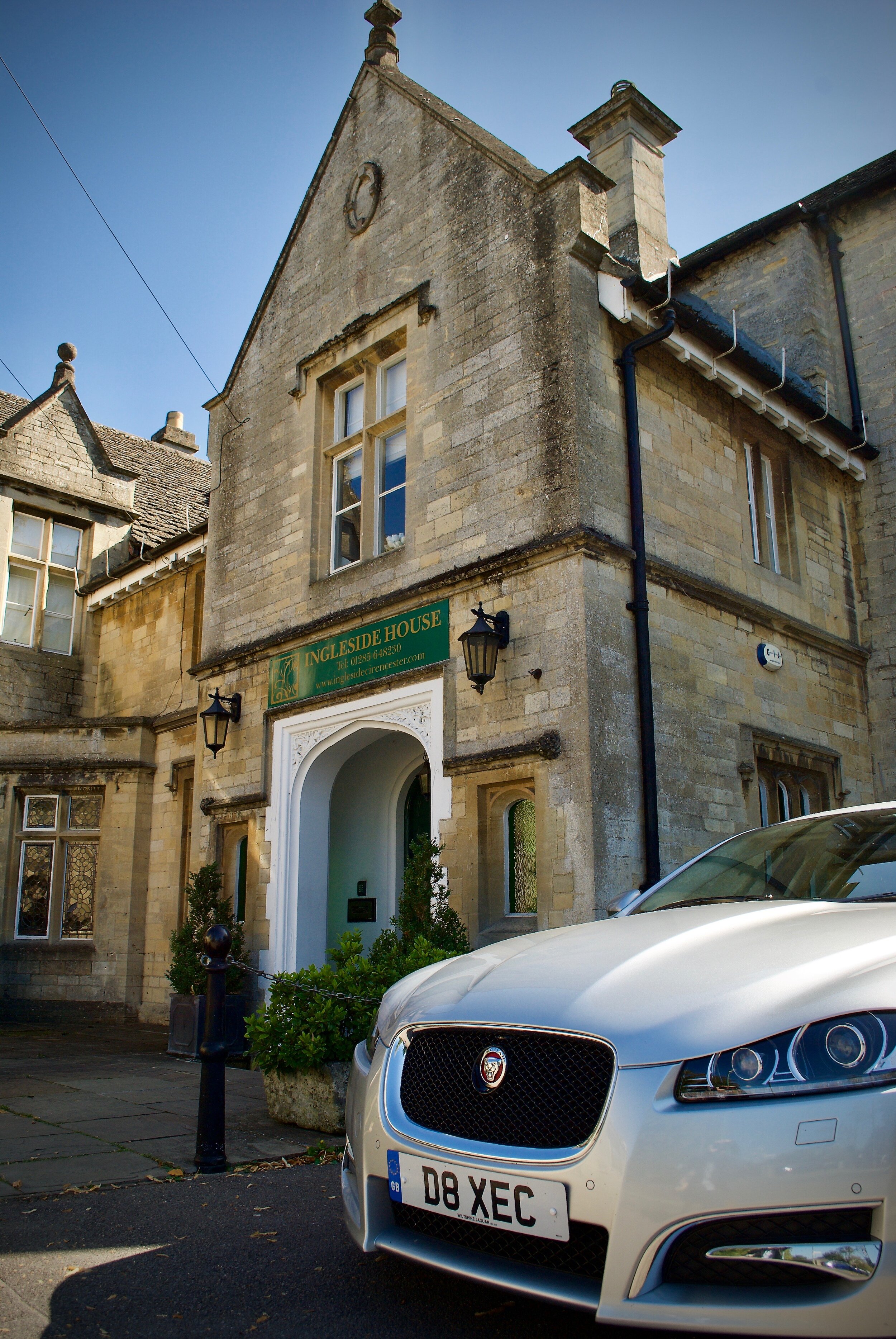 Jaguar XFS by the entrance to Ingleside House