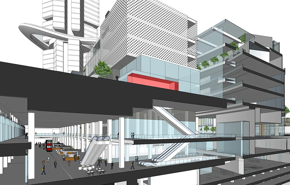 Below grade 2 story retail promenade