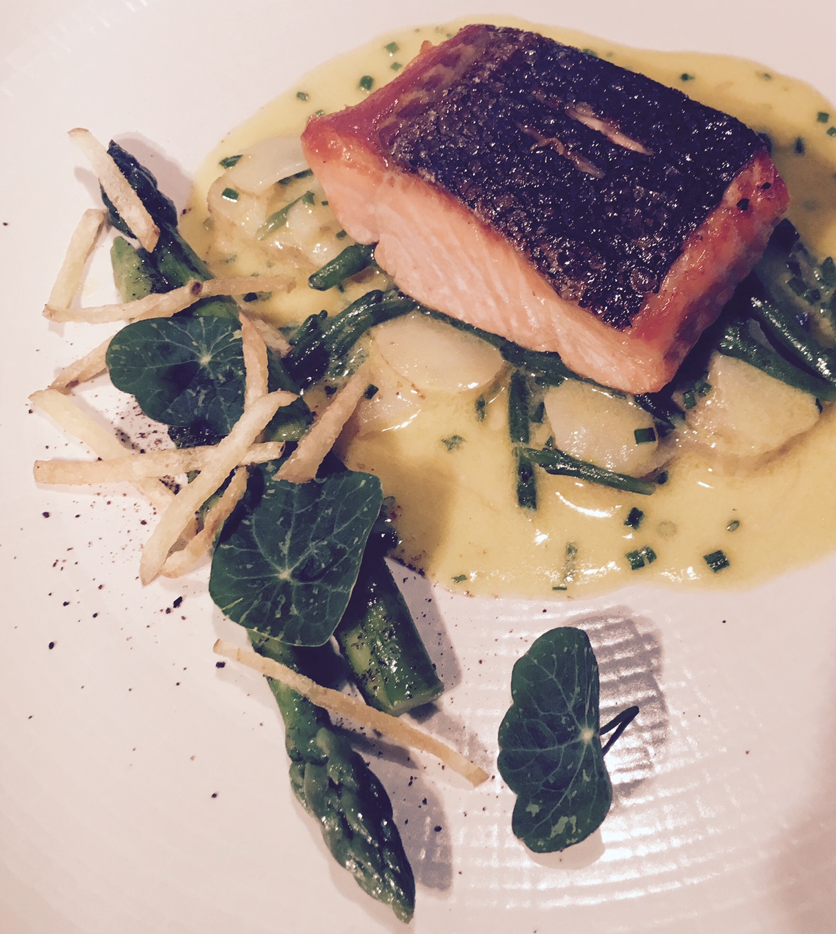 Sea Trout, Jersey Royals, Asparagus paired with the new release Kit's Coty Chardonnay, 2013