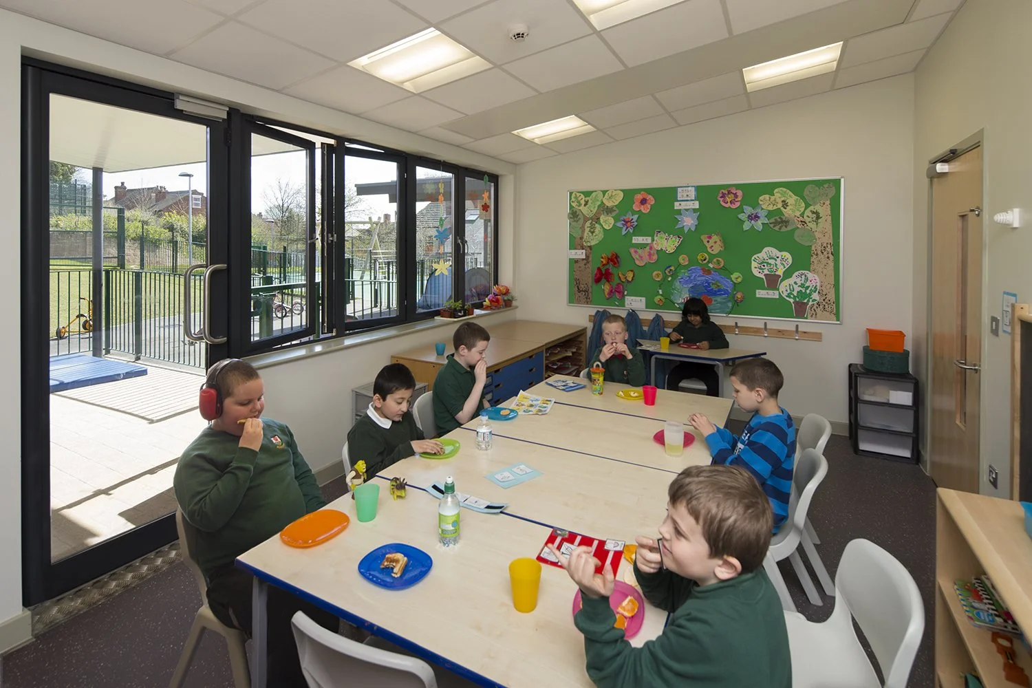 Sensory teaching room at Rosehill School featuring concealed wiring, flush ceiling radiant heating, and specialized equipment.