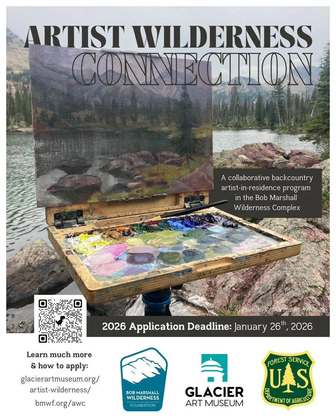 Artist Wilderness Connection applications are OPEN! Artists from all different media and styles are invited to apply for this unique, collaborative artist-in-residence program hosted by @glacierartmuseum_mt, Bob Marshall Wilderness Foundation, Flathe