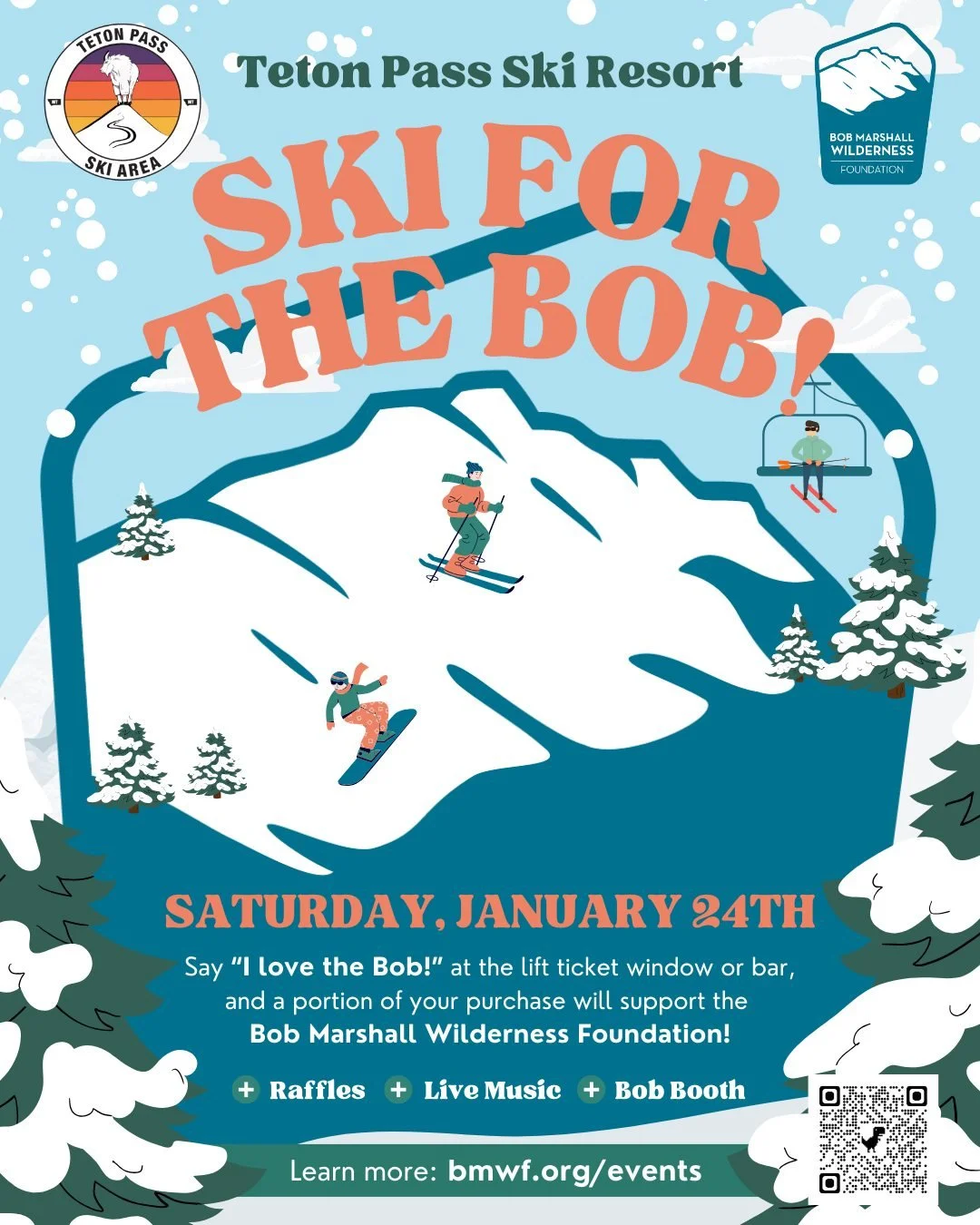 Ski at the edge of the Bob to give back to the Bob! ⛷🏂🏻 Join us at @tetonpass on Saturday, January 24th. Simply say &ldquo;I love the Bob!&rdquo; at the lift ticket window and the bar, and a portion of your purchase will support the Bob Marshall Wi