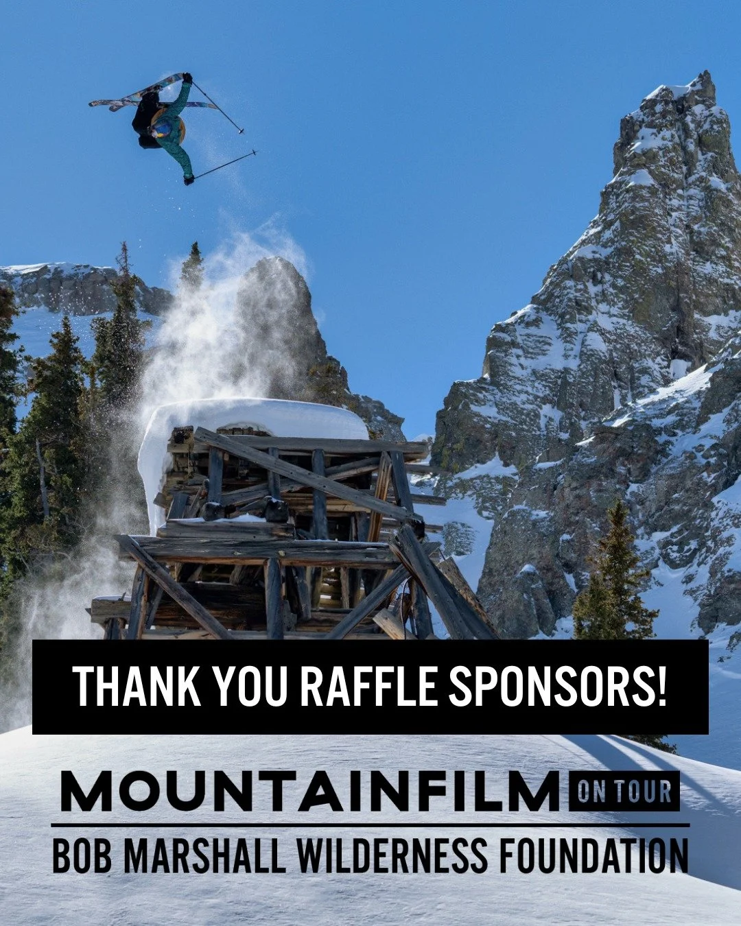 Our bucket raffles at @mountainfilm on Tour are pretty notoriously awesome, and can even get a bit rowdy (we're looking at you, Helena 👀). We are so grateful to these incredible businesses who generously donate the prizes to help us raise more funds