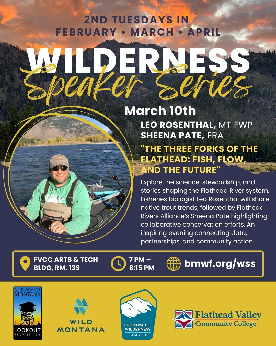 Next week! Join us for our next Wilderness Speaker Series with special guests Leo Rosenthal of @montanafwp and Sheena Pate of @flatheadriversalliance , diving into the past, present and future of the Flathead River system.

The talk starts at 7pm; co