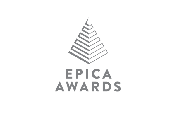 EPICA Awards logo featuring a stylized pyramid-shaped design above the text 'EPICA AWARDS' in gray on a black background.