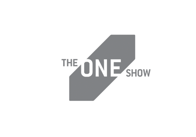Logo for 'The One Show' featuring text and geometric shapes in black, gray, and white.