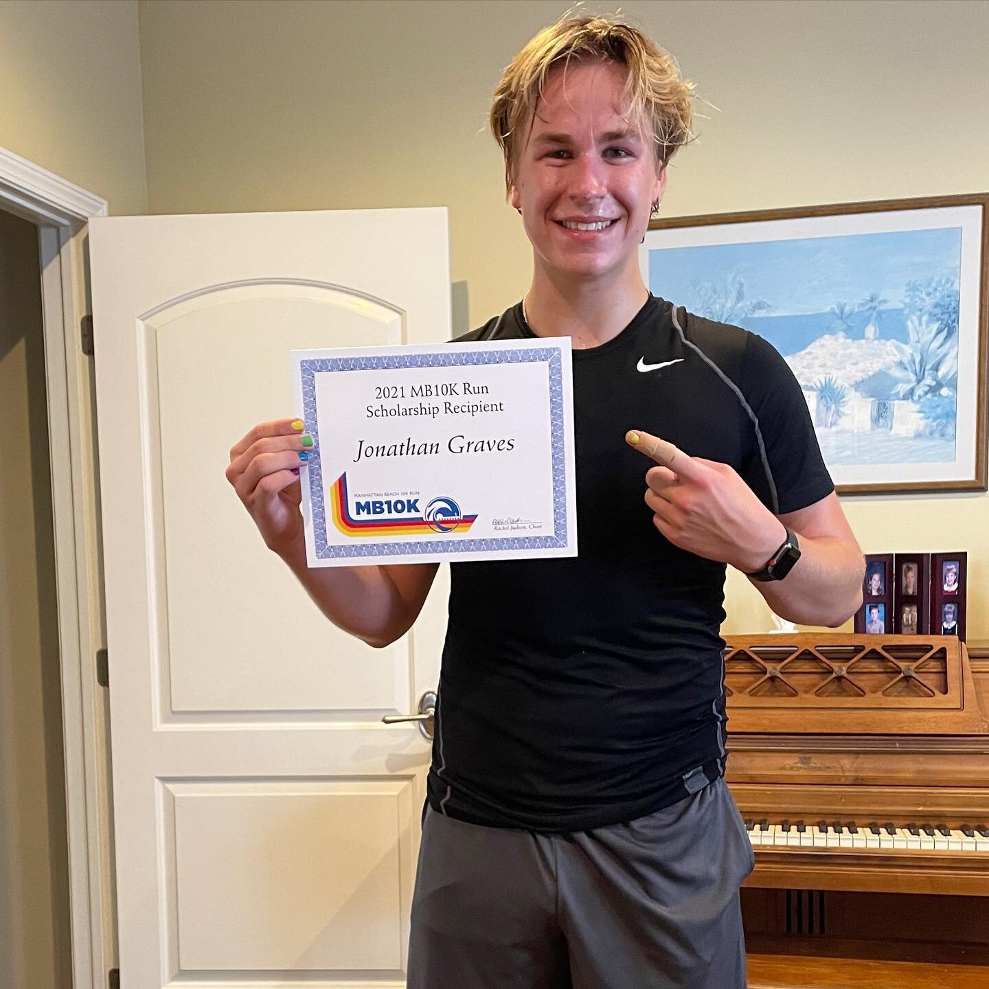Congrats to Jonathan for being one of the MB10k Scholarship recipients! When you sign up for the 10k, proceeds are given to deserving students like him. Over the years we have given over half a million dollars to high school seniors as well as health