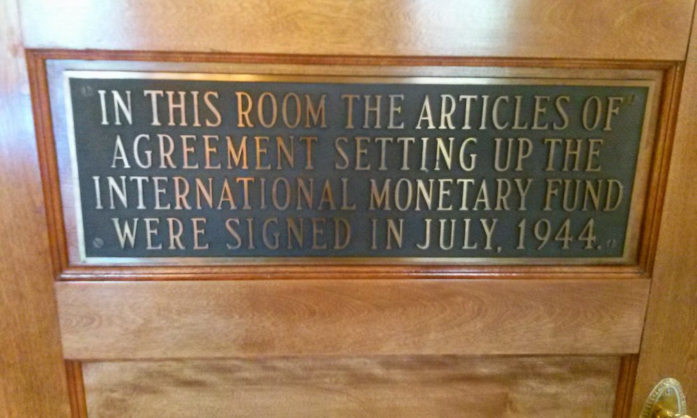  Plaque inside Mount Washington Hotel commemorating the establishment of the International Monetary Fund in 1944. The World Bank was also established within those meetings.  by  Barry Livingstone   