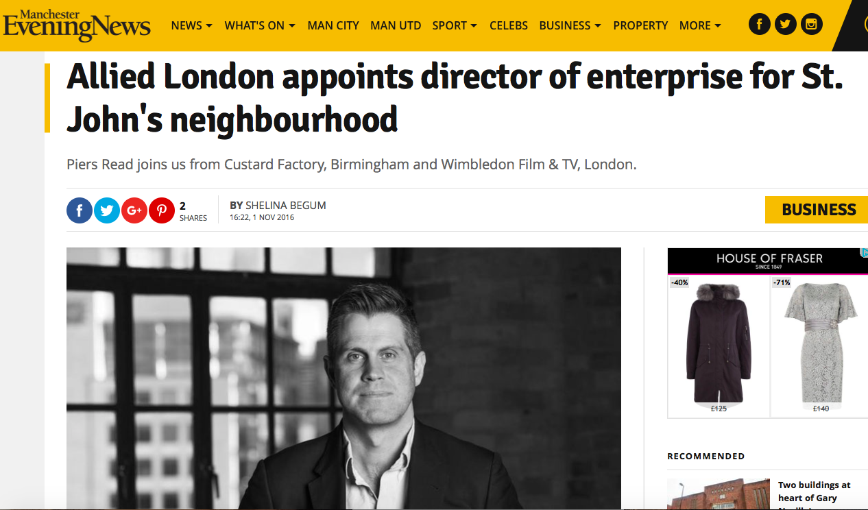 Read joins in the role of Director of Enterprise at the Old Granada Studios HQ that is being redeveloped into a brand new neighbourhood in Manchester. 