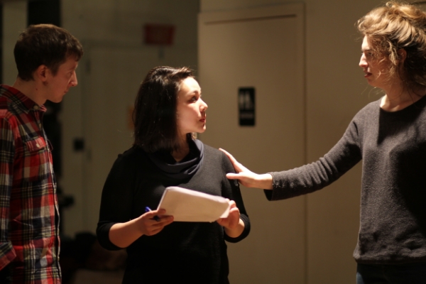 In rehearsals for Ducdame Ensemble's first collaboration with the International Shakespeare Center, Dames of Thrones . Photo Credit: Samantha Blinn.
