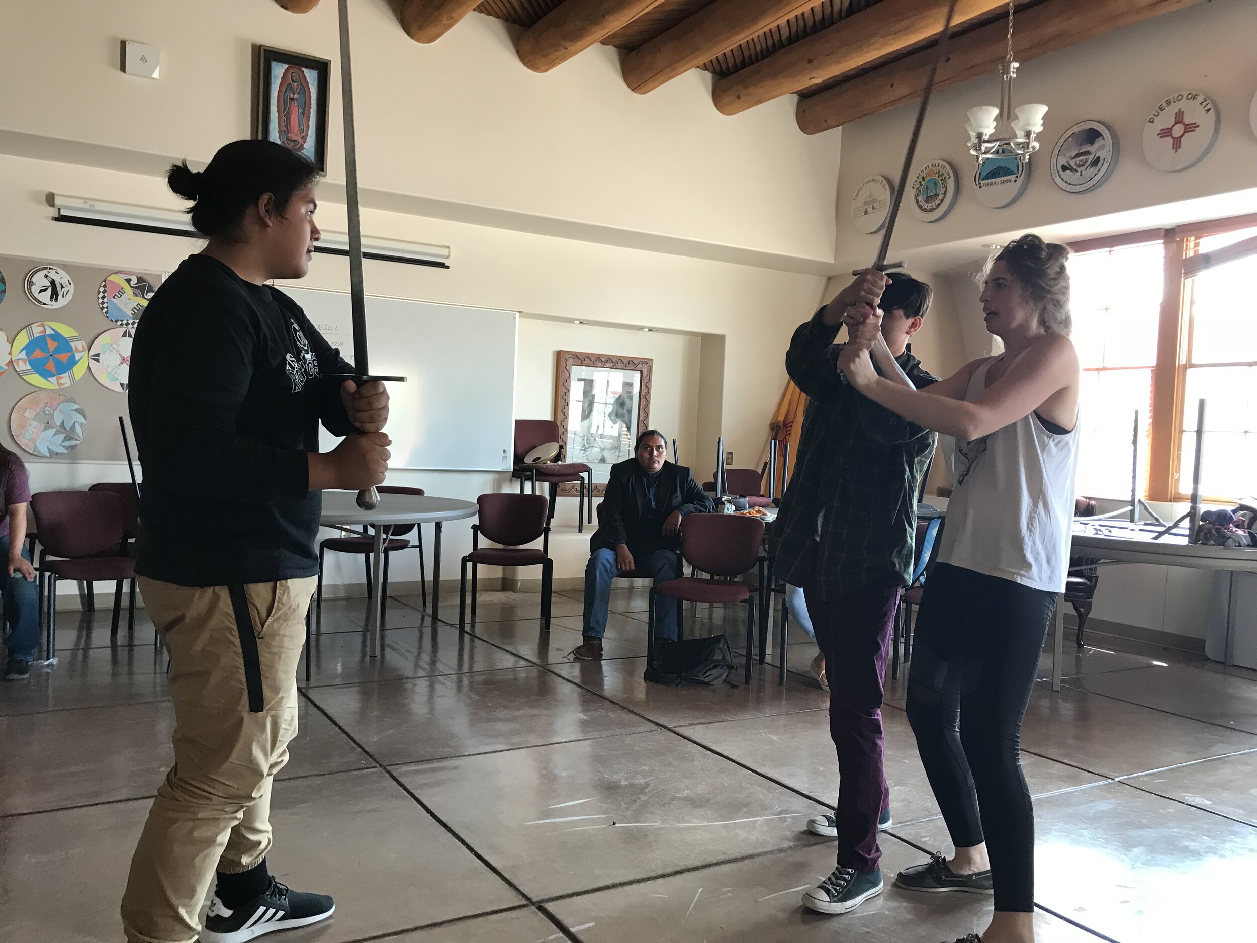 Teaching a stage combat workshop at Santa Fe Indian School