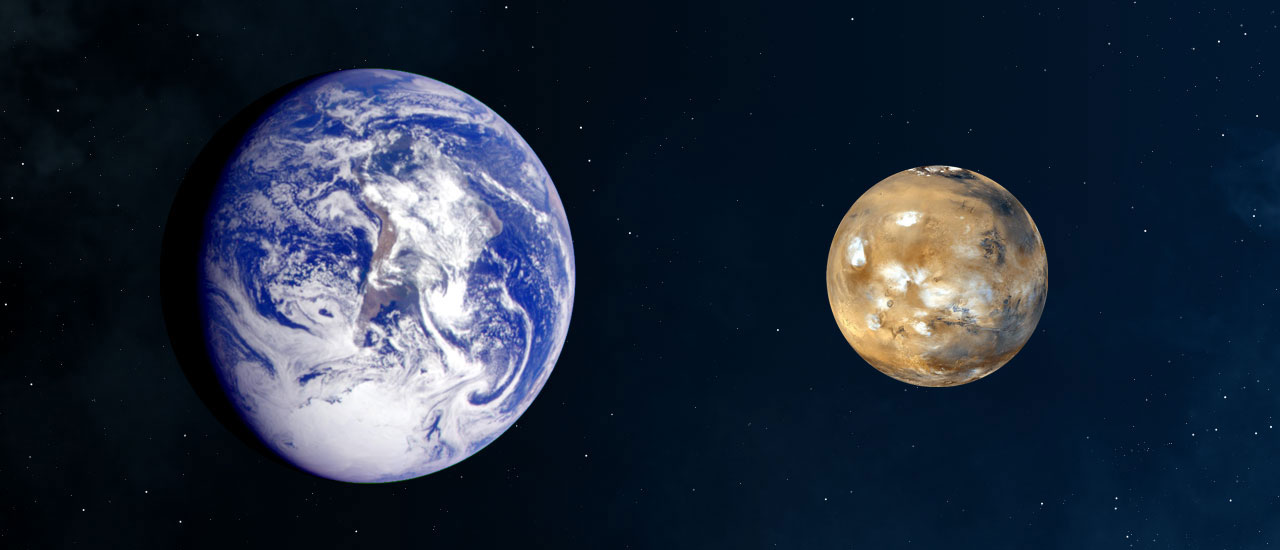 A comparison of the sizes of Earth and Mars. Image credit: NASA