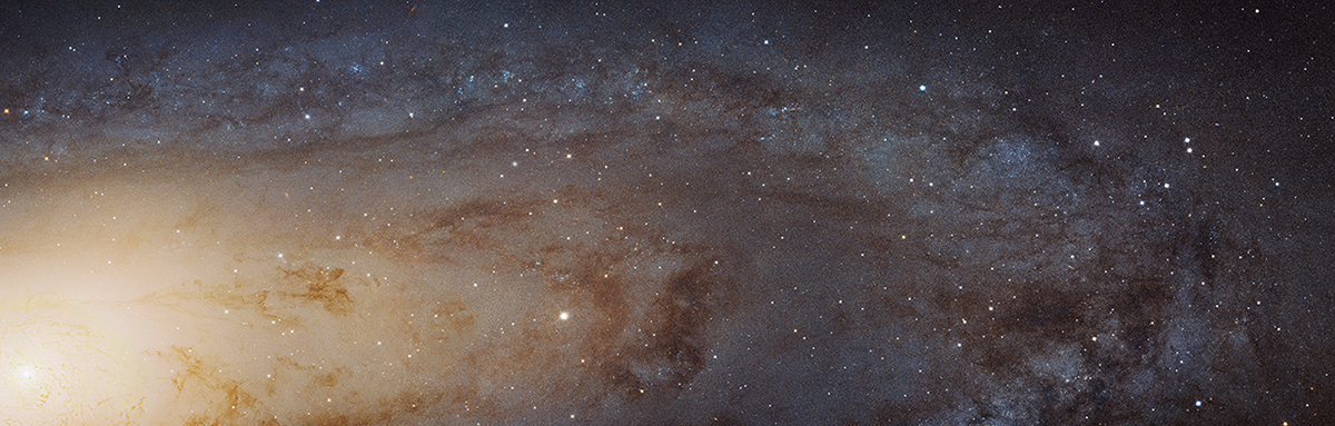 The largest NASA Hubble Space Telescope image ever assembled, this sweeping bird’s-eye view of a portion of the Andromeda galaxy (M31) is the sharpest large composite image ever taken of our galactic next-door neighbor. Though the galaxy is over 2 million light-years away, the Hubble telescope is powerful enough to resolve individual stars in a 61,000-light-year-long stretch of the galaxy’s pancake-shaped disk. It’s like photographing a beach and resolving individual grains of sand. Image credit: NASA, ESA, J. Dalcanton, B.F. Williams, and L.C. Johnson (University of Washington), the PHAT team, and R. Gendler