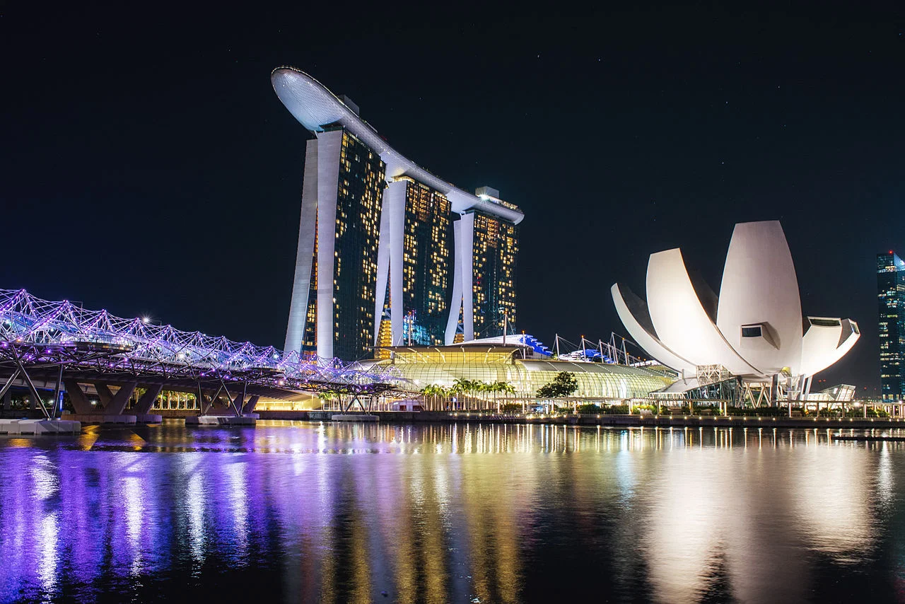 Marina Bay Sands, Singapore, at night. Singapore’s light pollution is so severe that the entire population will never use their night vision. Image credit: Leonid iaitskyi, CC A-SA 3.0.