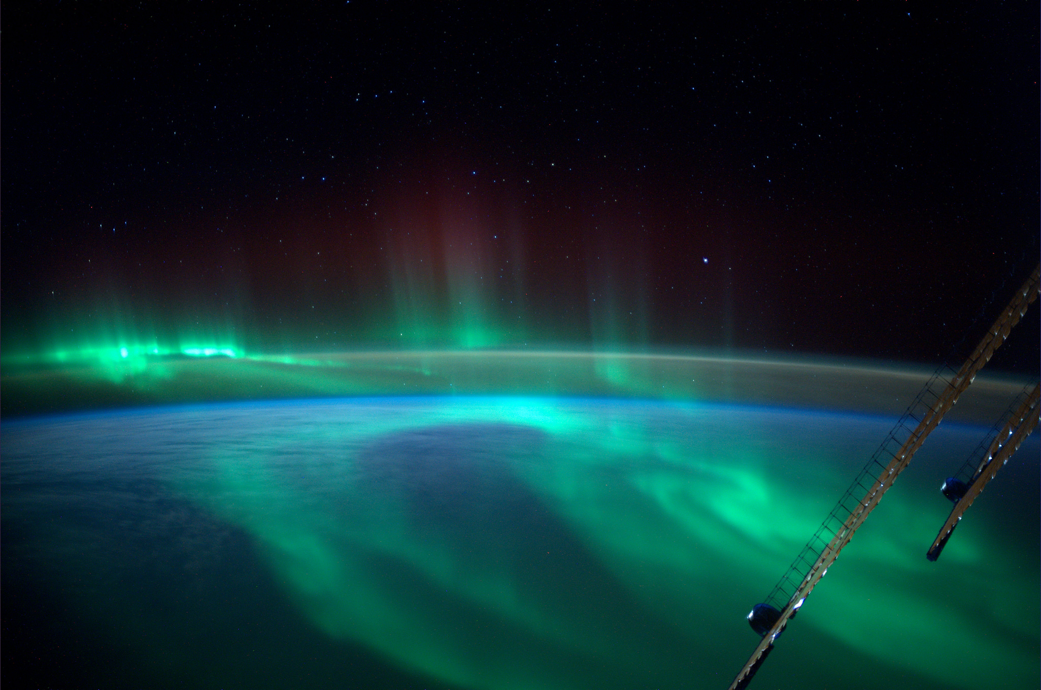 ESA astronaut Alexander Gerst took this image of an aurora as he circled Earth on the International Space Station. Aurora occur when electrons from the Sun hit Earth's atmosphere. Auroras occur frequently over both the North and South polar regions, but are often difficult to see from populated areas. Alexander is a member of the International Space Station Expedition 40/41 crew. He spent five and a half months living and working on the Station for his Blue Dot mission. Image Credit: ESA/NASA