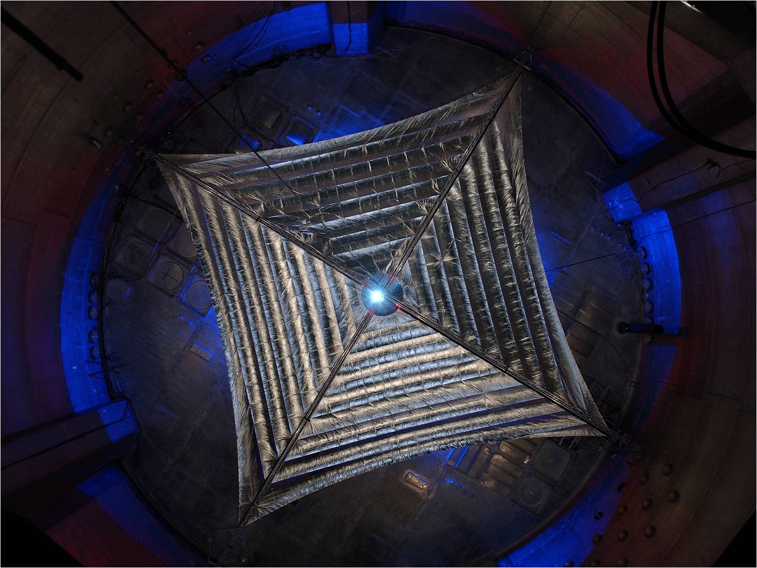 This is a picture of the Sunjammer solar sail being tested, before the project was canceled. Image Credit: NASA/L'Garde