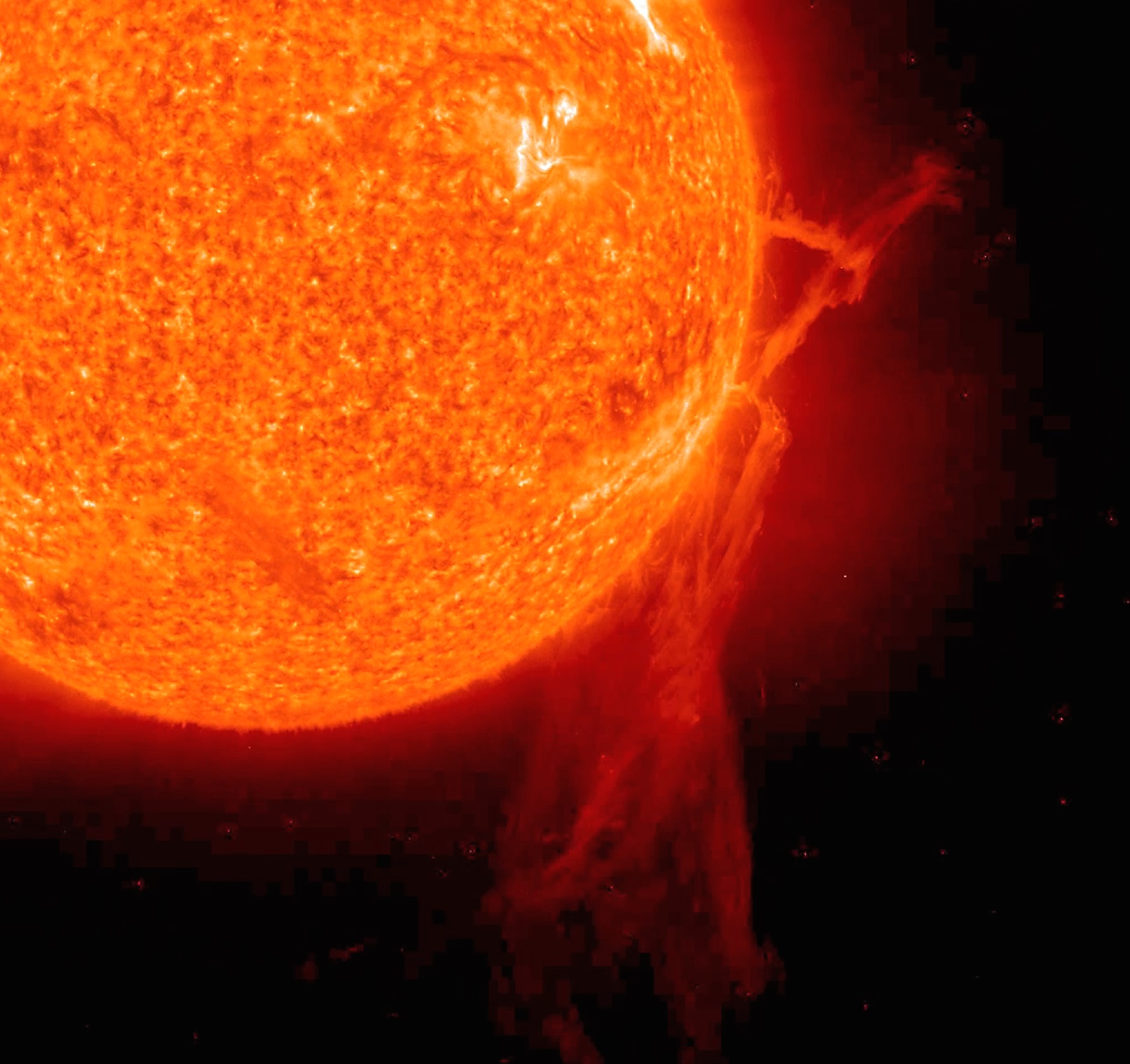 This image, captured in December 2010 by NASA’s Solar TErrestrial RElations Observatory (STEREO) spacecraft, shows a solar filament almost one million miles long. Filaments are elongated clouds of cooler gases suspended above the sun by magnetic forces. They can be unstable and often break away from the surface. Credits: NASA