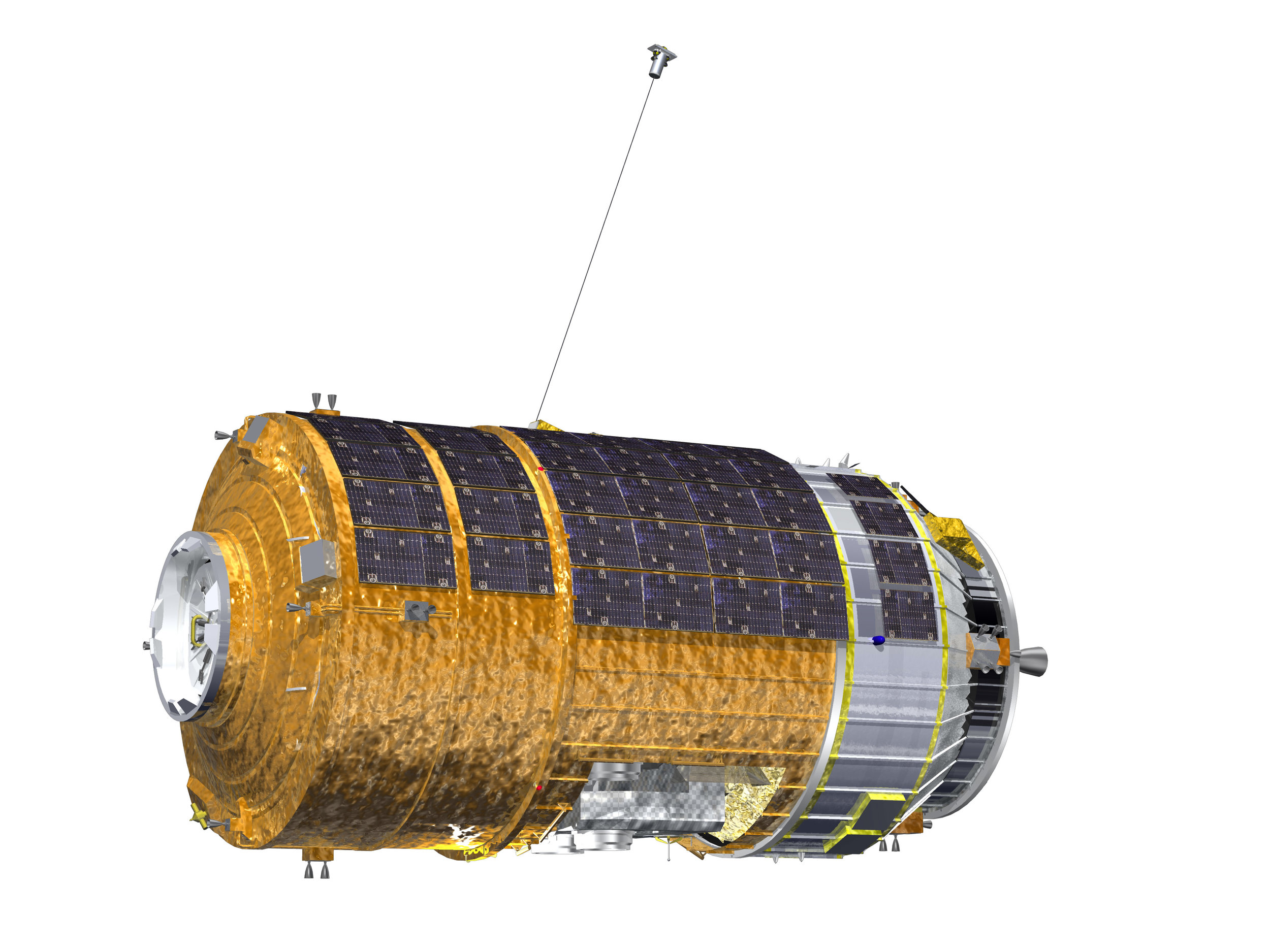 H-II Transfer Vehicle 6 (KOUNOTORI 6) during the Kounotori Integrated Tether Experiment (KITE) (CG Image). Image copyright JAXA, media use.