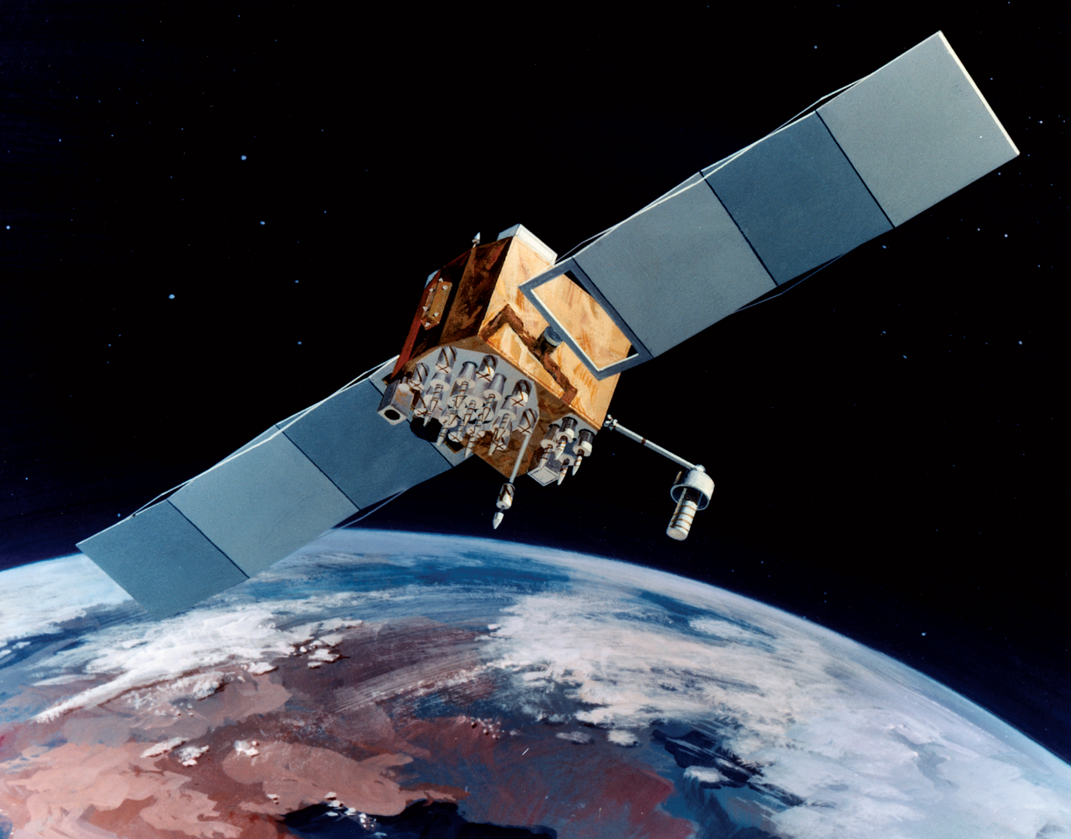 Navstar-2F satellite of the Global Positioning System (GPS). Image credit: USAF.