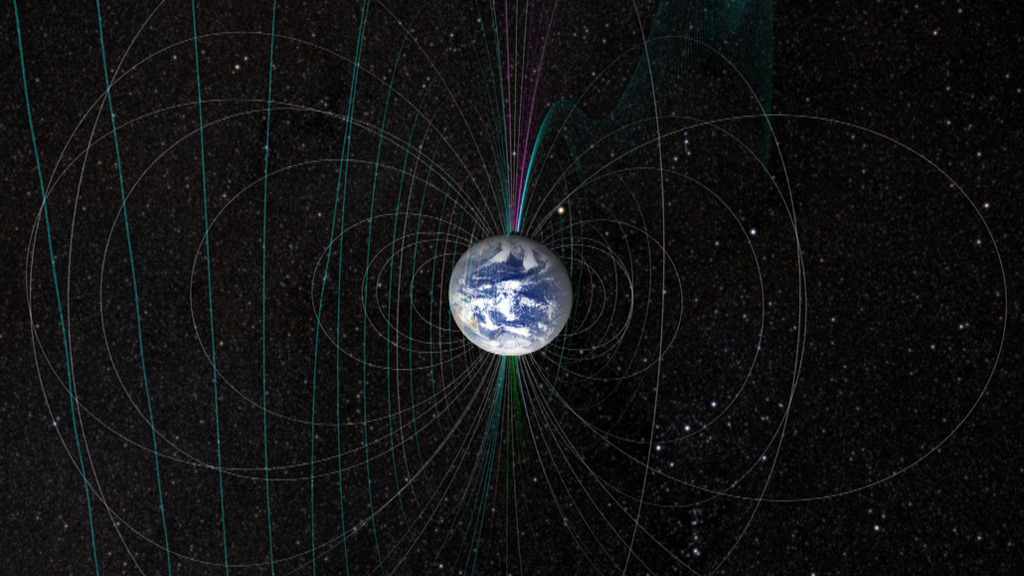 Our planet's magnetic field changes shape constantly due to strong winds from the sun. Image credit: NASA's Scientific Visualization Studio