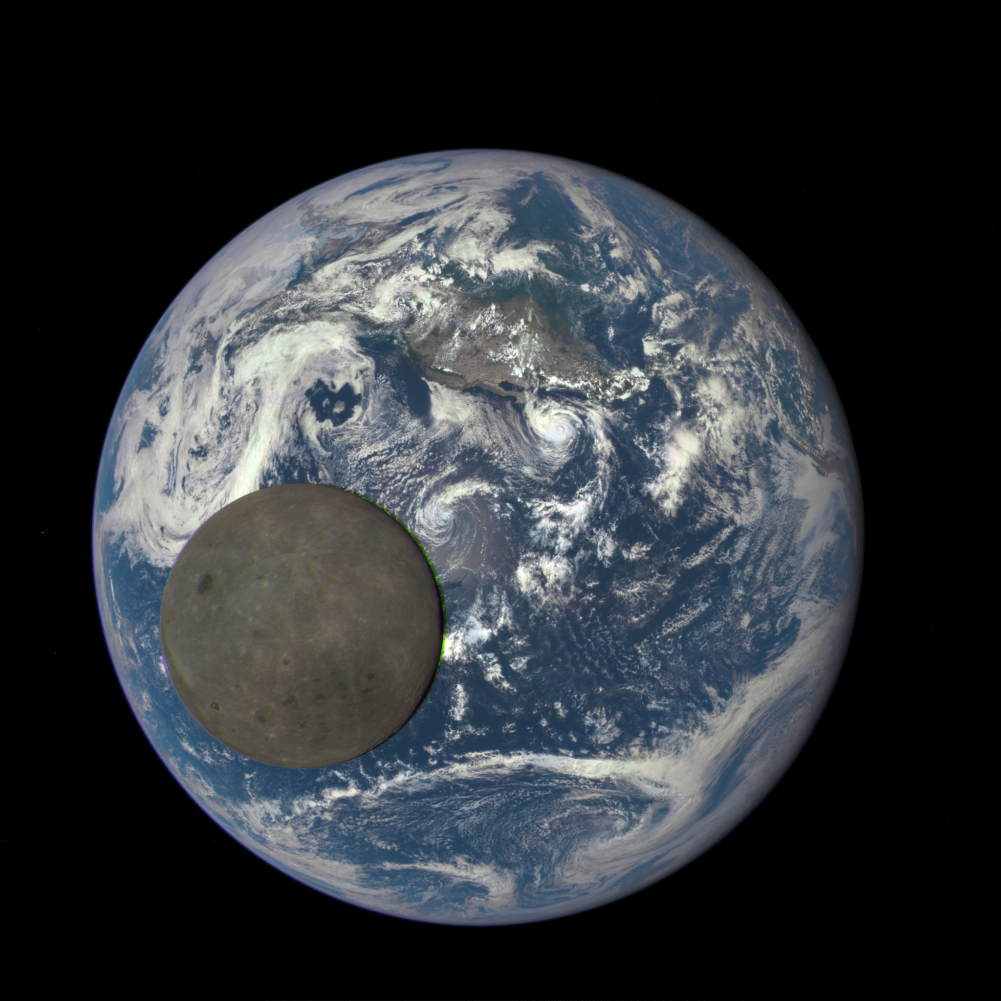 The fully illuminated far side of the Moon, as seen by the DSCOVR spacecraft's EPIC camera. From the Earth, this would be a New Moon. Image credit: NASA