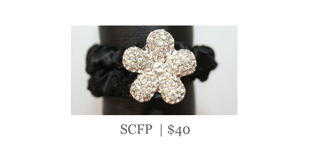 Scfp Thin Silk Ponytail Holder With Crystal Flower