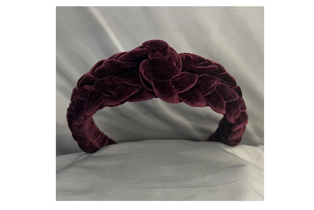 Renee Rivera Couture velvet beaded braided headband THICK SILK VELVET BRAIDED HEADBAND WITH FRENCH VEILING  main image 3