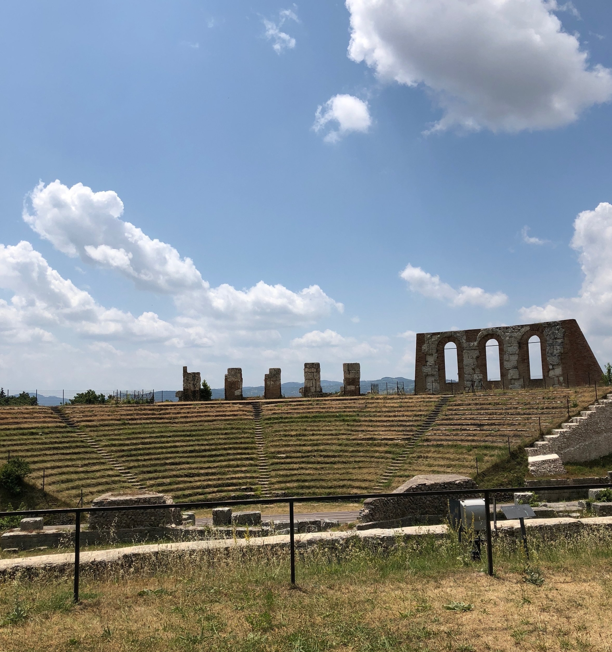 Front view of Roman Theater ruin in Gubbio, Italy.
