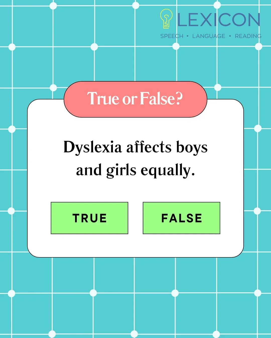 True or false question of the day 💭🤔

Answer: True! Dyslexia affetcs boys and girls equally! #dyslexiaawareness #untileveryonecanread #literacysupport