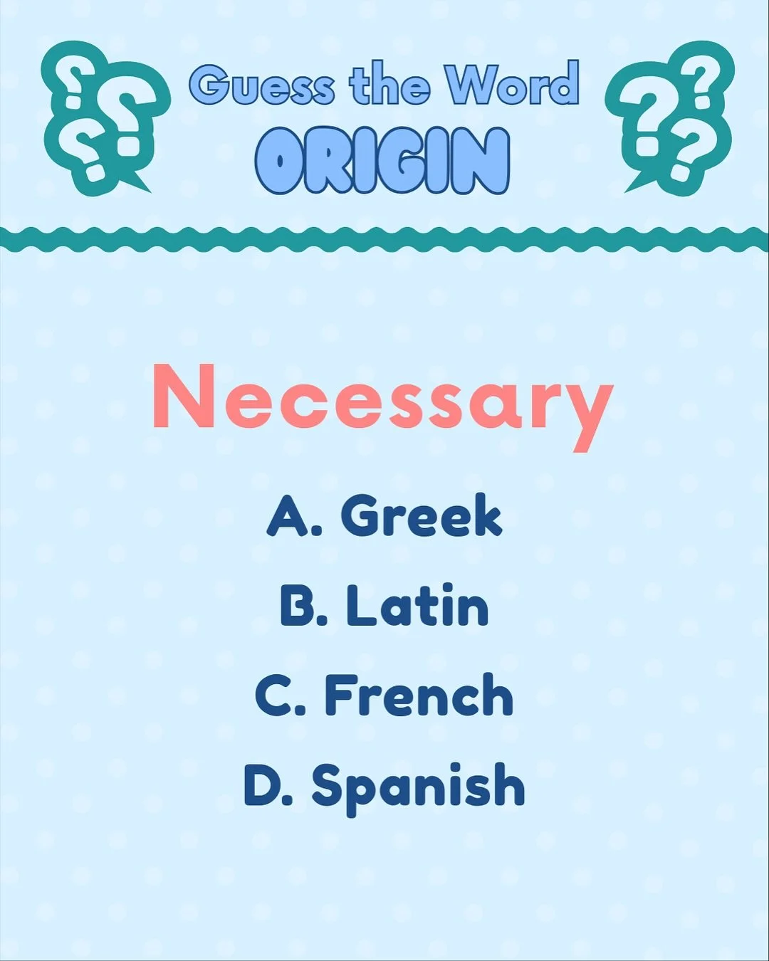 The English language is actually very predictable, and learning word origins is a great way to understand meanings and spelling patterns!✏️ Did you guess the right one?🤓