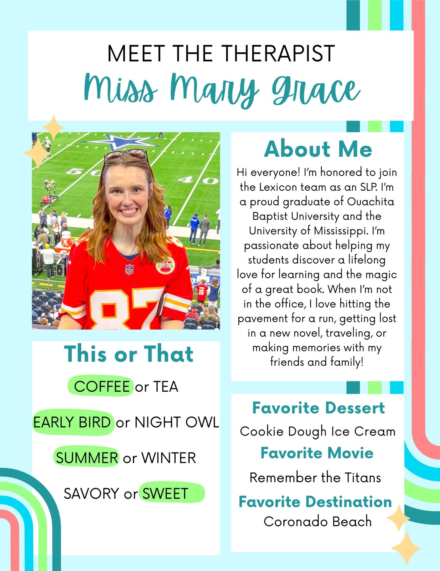 Meet Miss Mary Grace!! We are so excited to have her on the SLP team🤍🤍🤍