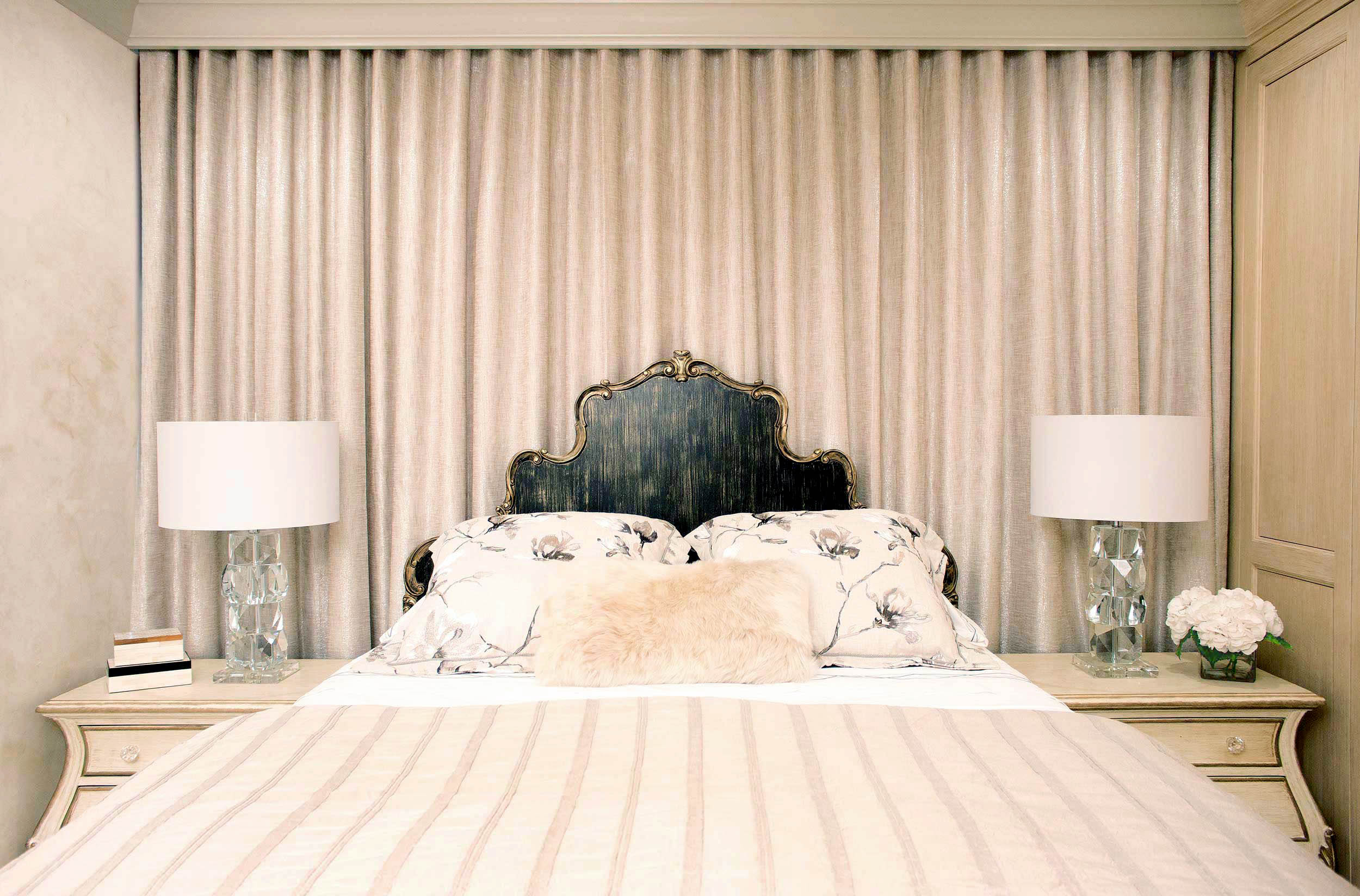 We created this master suite for our client, a dynamic professional and loving mother. Elegant, sensual, luxurious, spa-like sanctuary were the key concepts guiding the design.
