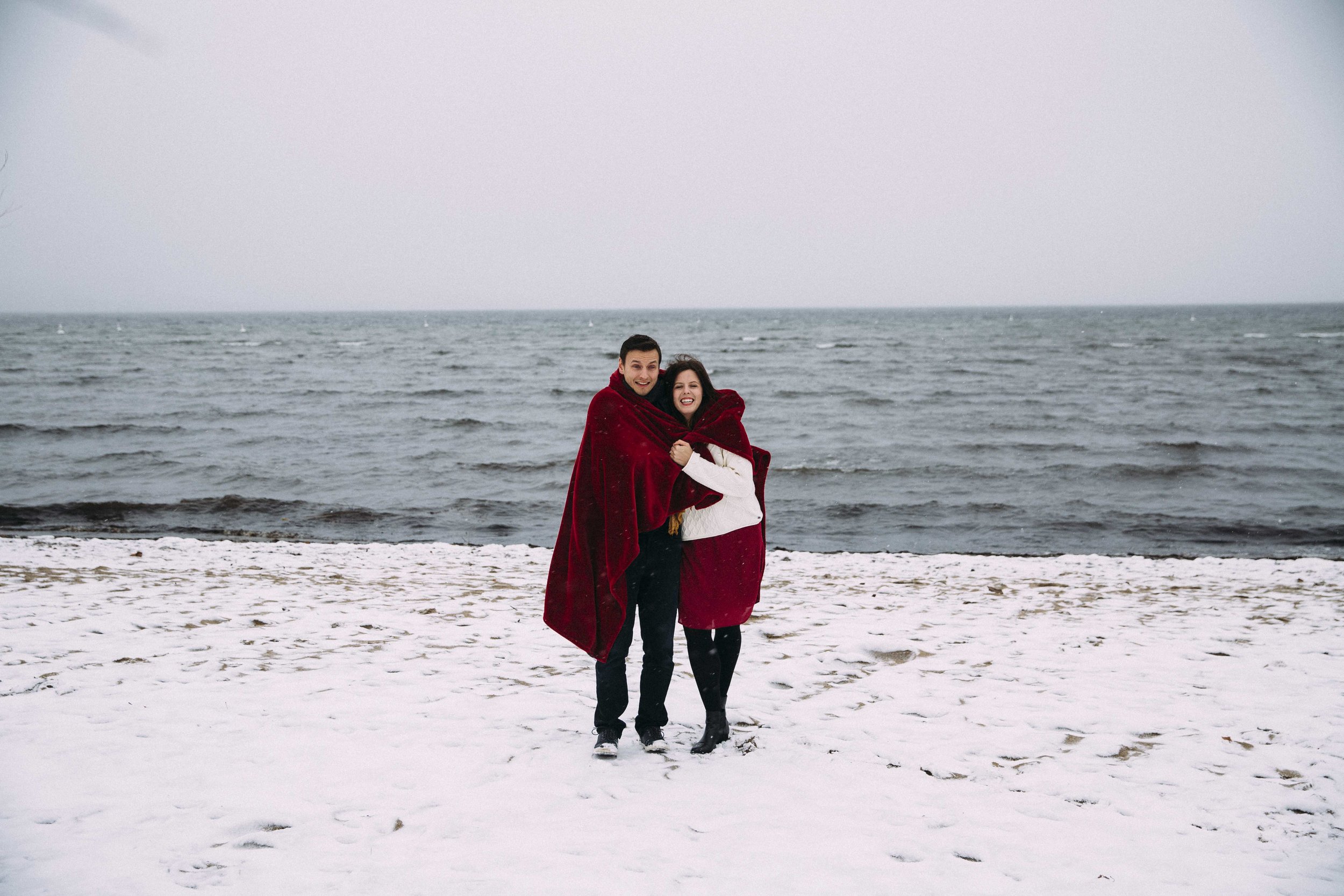 Winter engagement at Gyro beach in Kelowna